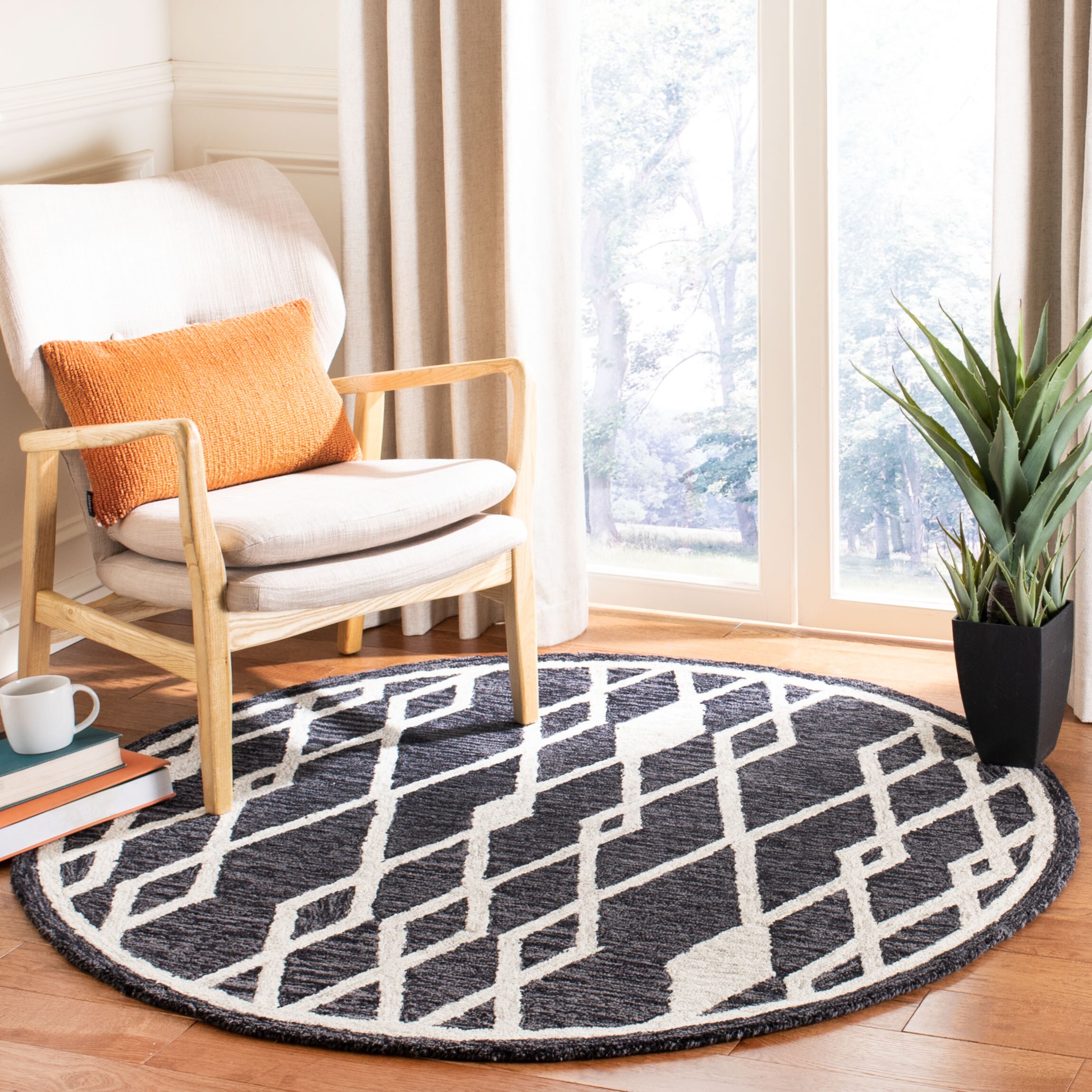  Micro-Loop 157 Charcoal/Ivory Bohemian 5ft x 5ft Round Rug
