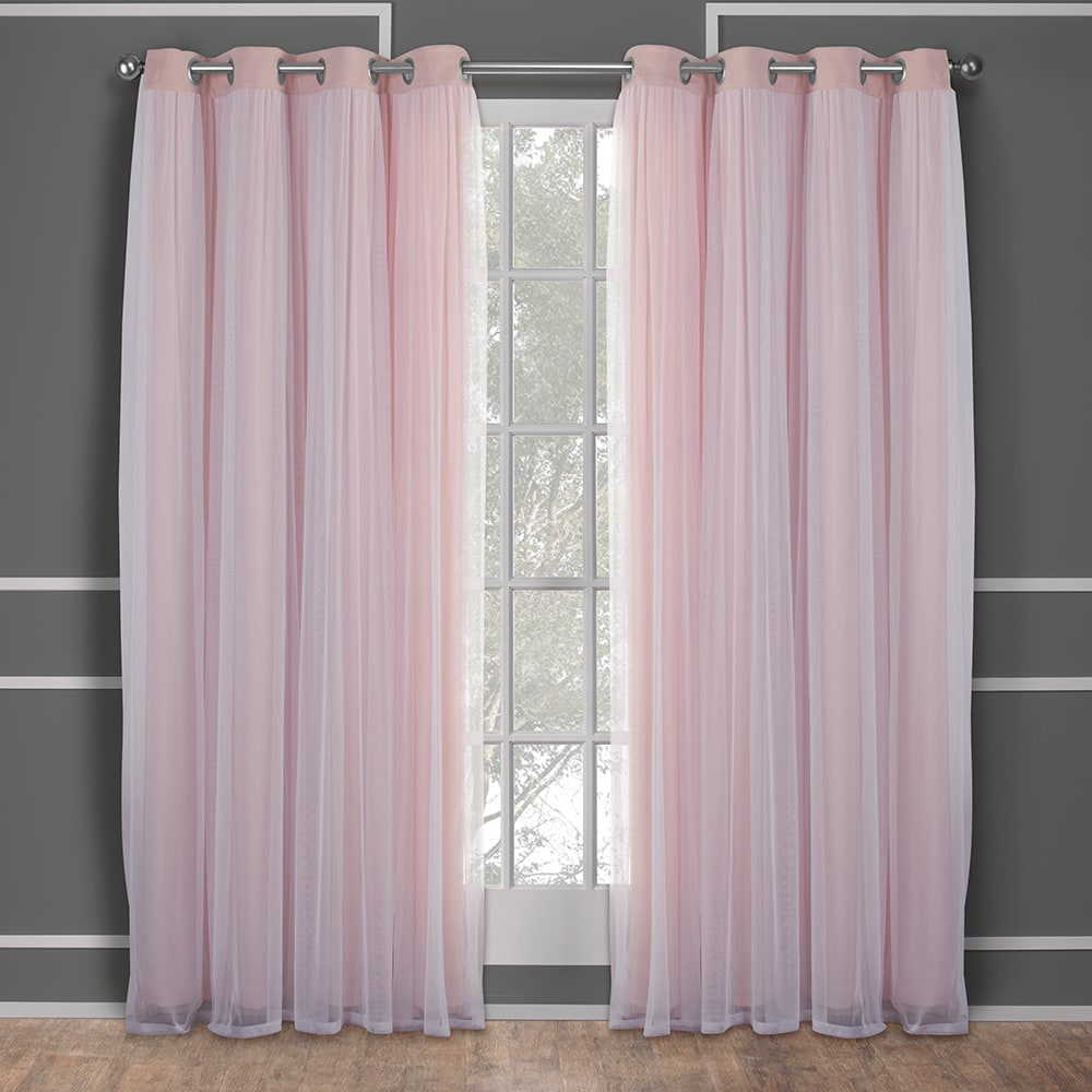 Rose Blush Blackout Sheer Grommet Curtain Panels, 52 x 84