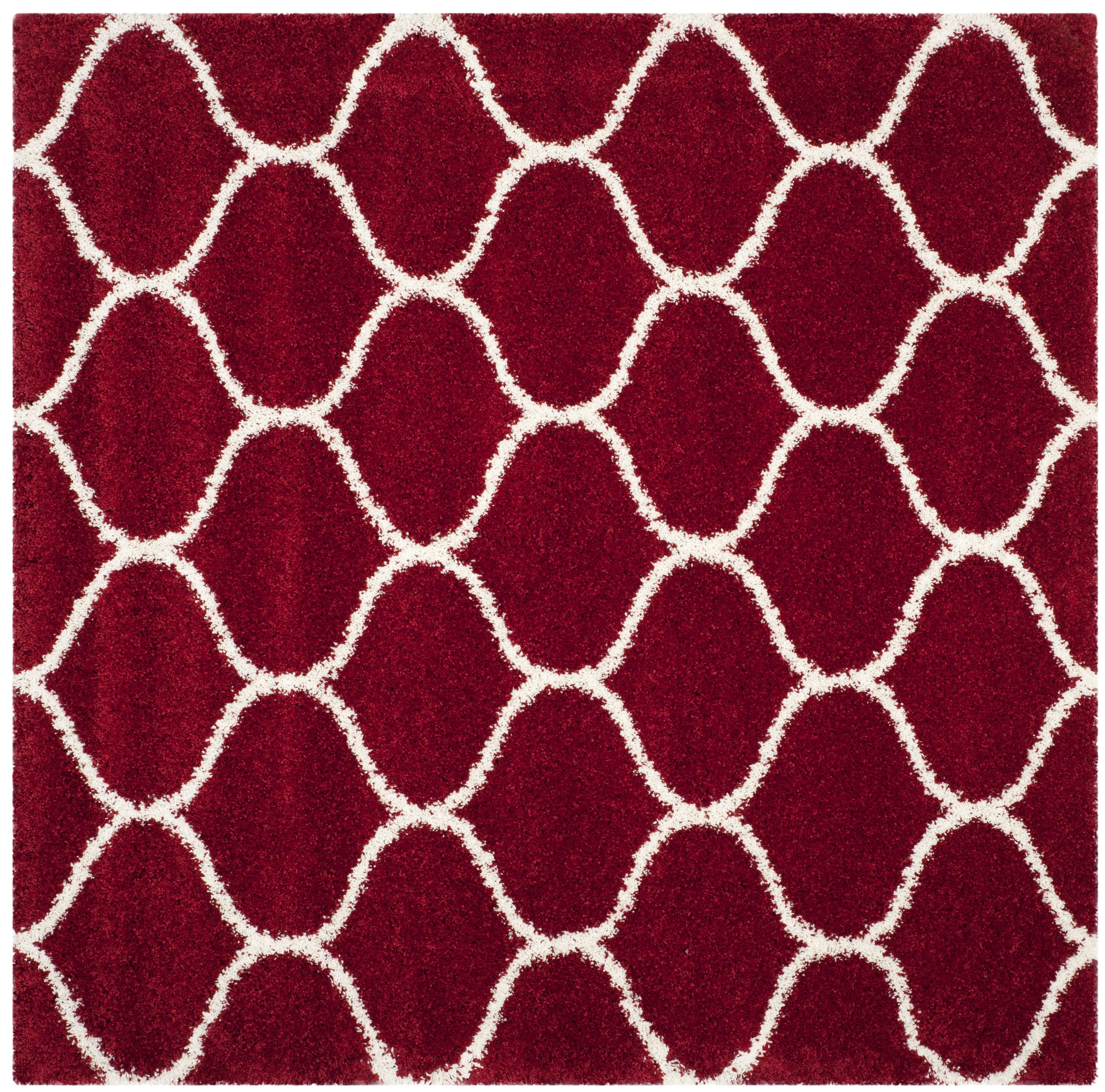 Safavieh SGH280R-7SQ Hudson Hathaway Shag 7 x 7 (ft) Loomed Polypropylene Red/Ivory Square Indoor Trellis Area rug