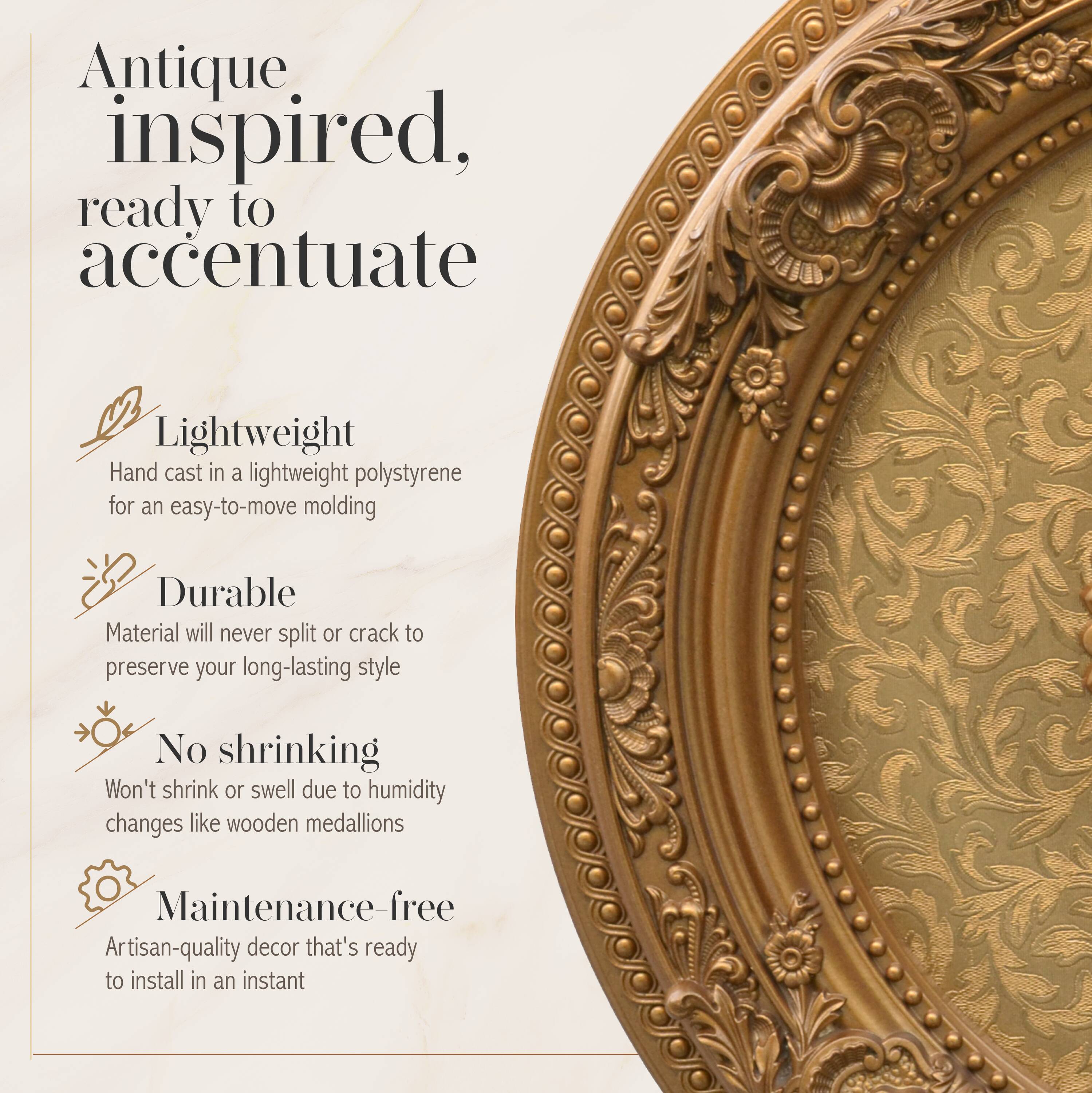 Golden Floral Polystyrene Ceiling Medallion, 24 Inches