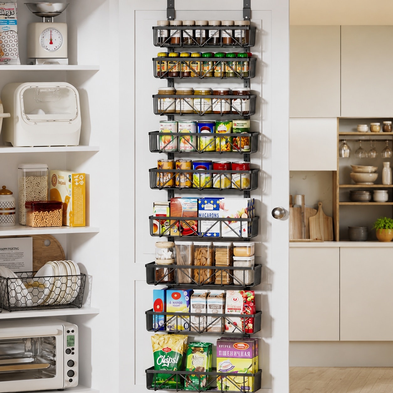 Yichuhaoxi  Adjustable Over the Door Pantry Organizer 9 Tier Metal Storage Rack for Kitchen Cabinet Door 16 Inch Black durable home and garden