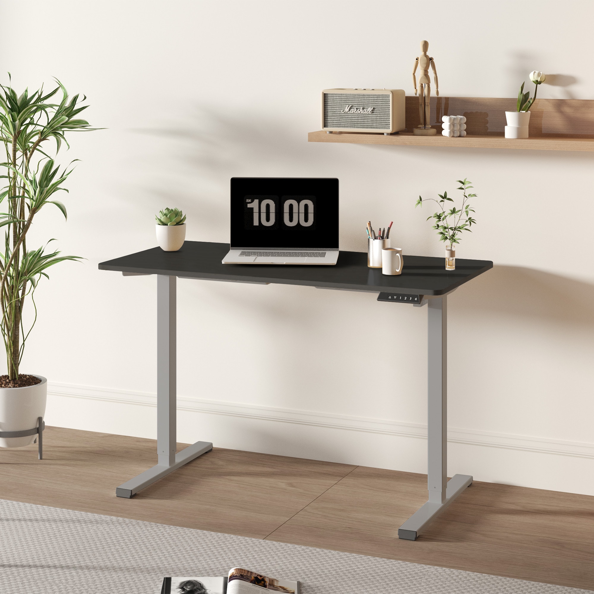 Tatayosi JJ-09010064 Electric Standing Desk Adjustable Height Desk Home Office Computer Workstation Sit Stand up Desk; 48 x 24 inches (grey frame and black top )