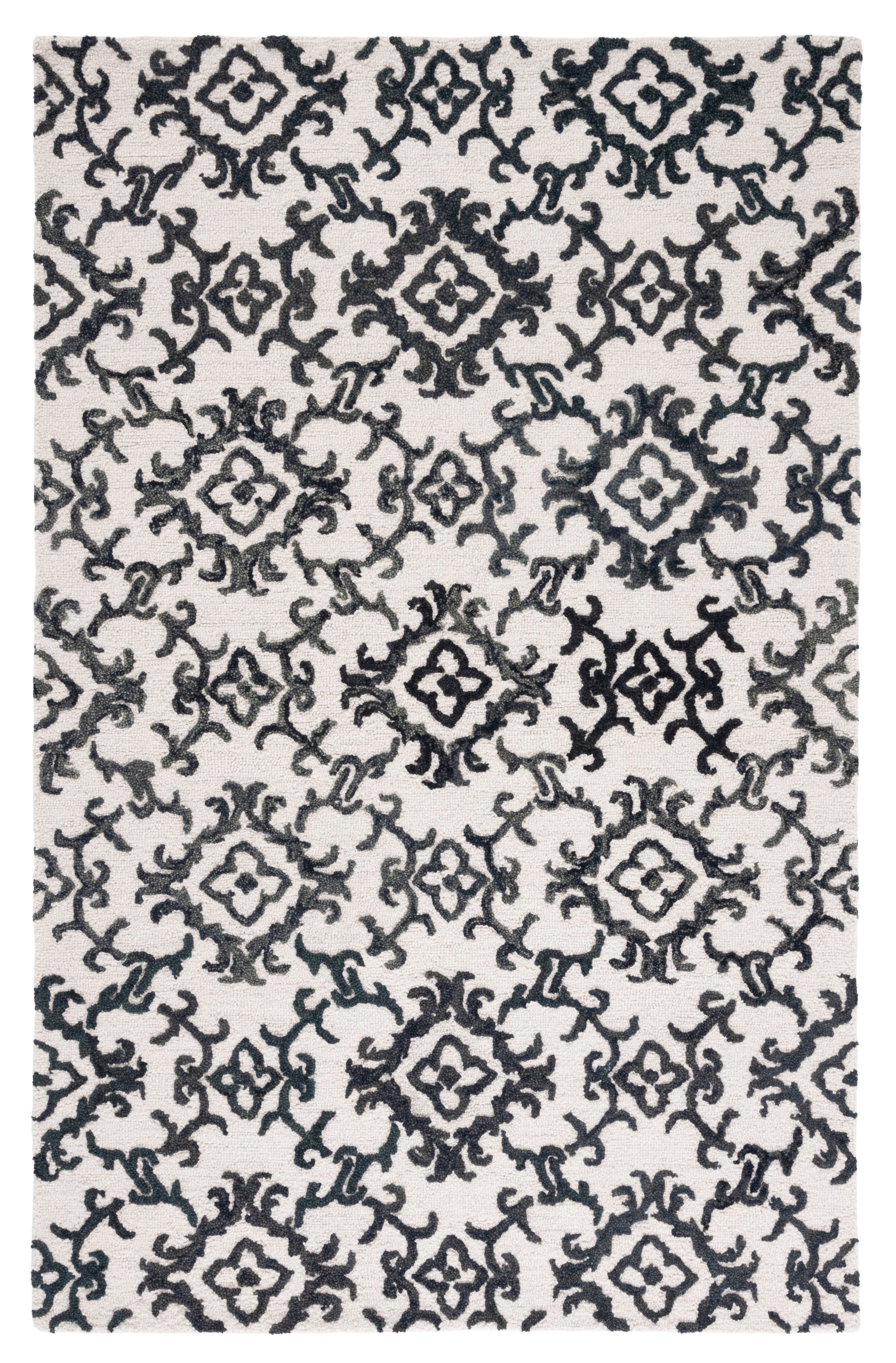 Handmade Black and Ivory Wool Floral 8' x 10' Rug