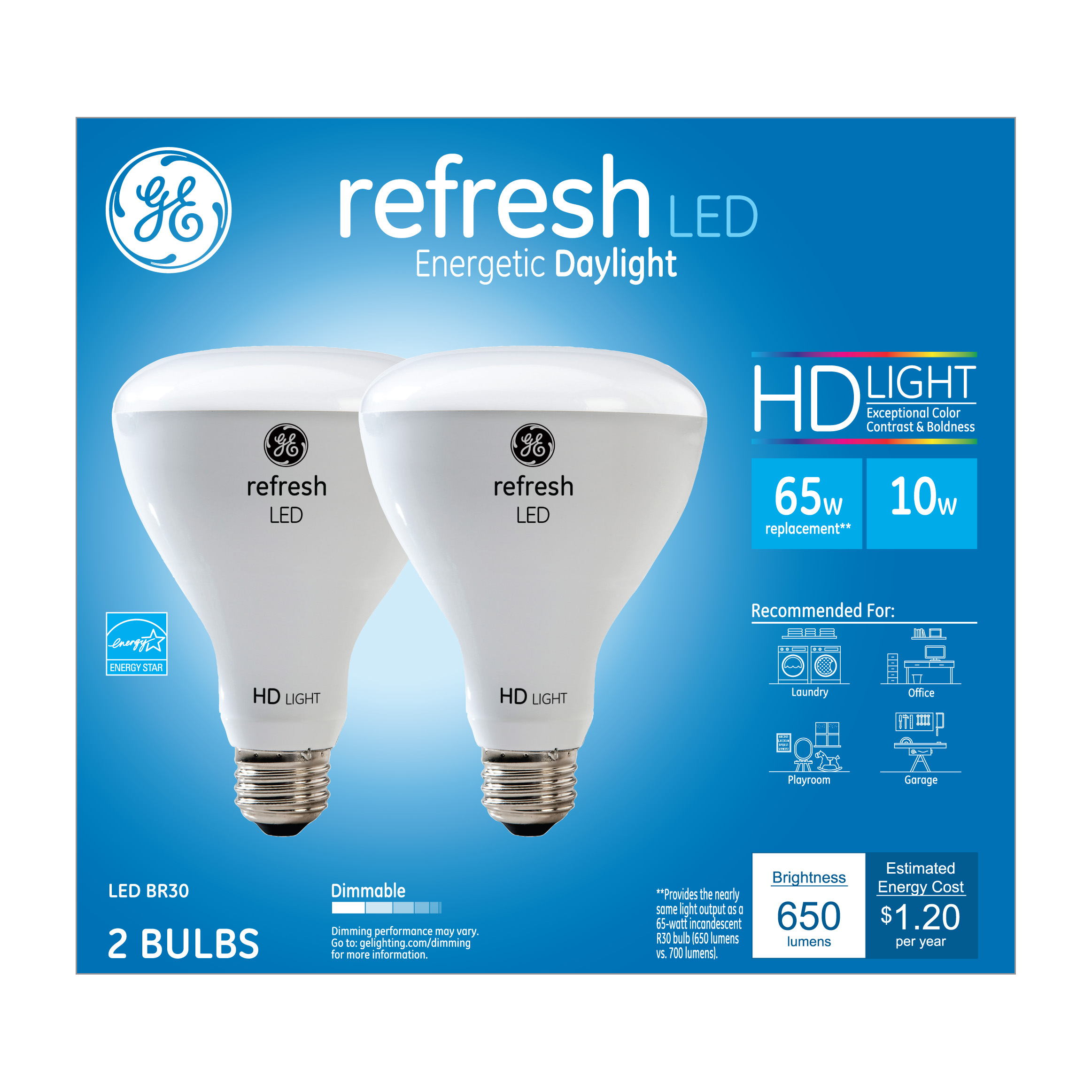 GE 65-Watt EQ BR30 Daylight Medium Base (e-26) Dimmable LED Light Bulb ...