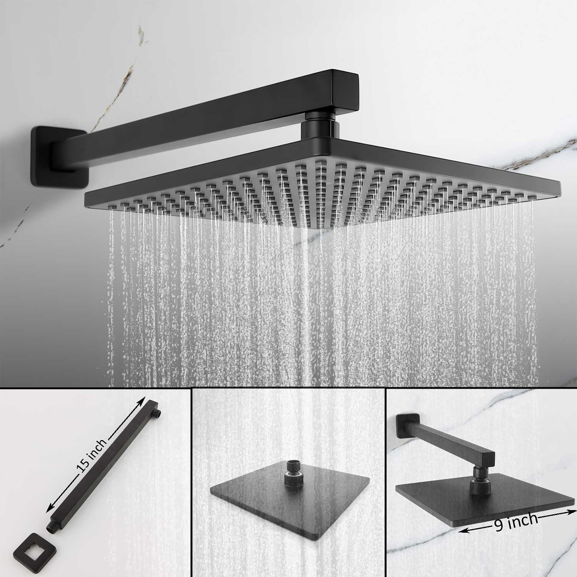 CASAINC Shower Faucet Set Matte Black Waterfall Built-In Shower Faucet ...