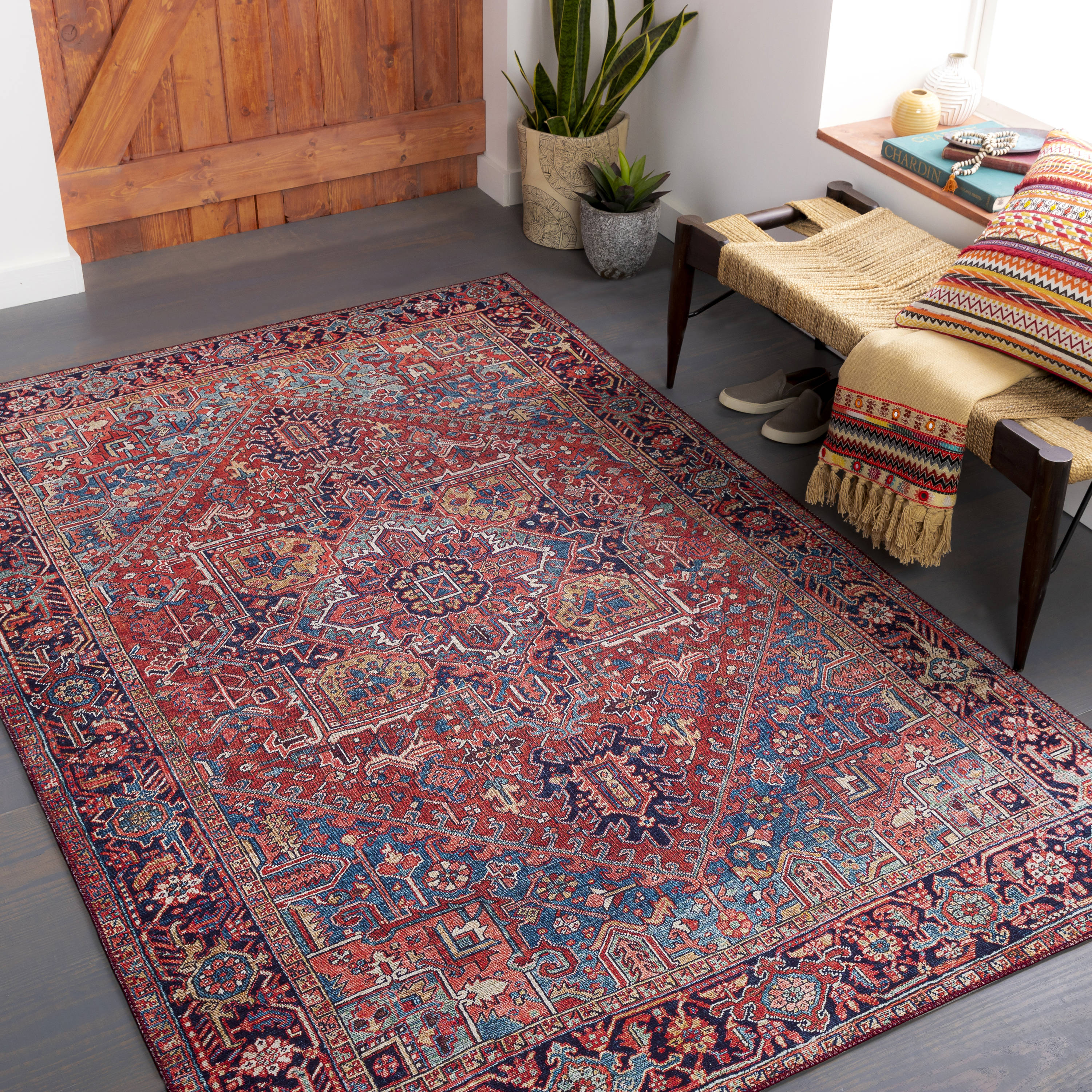 Livabliss IRS2330-7696 Iris 8 x 10 (ft) Polyester Red/Blue Rectangular Indoor Medallion Oriental Area rug