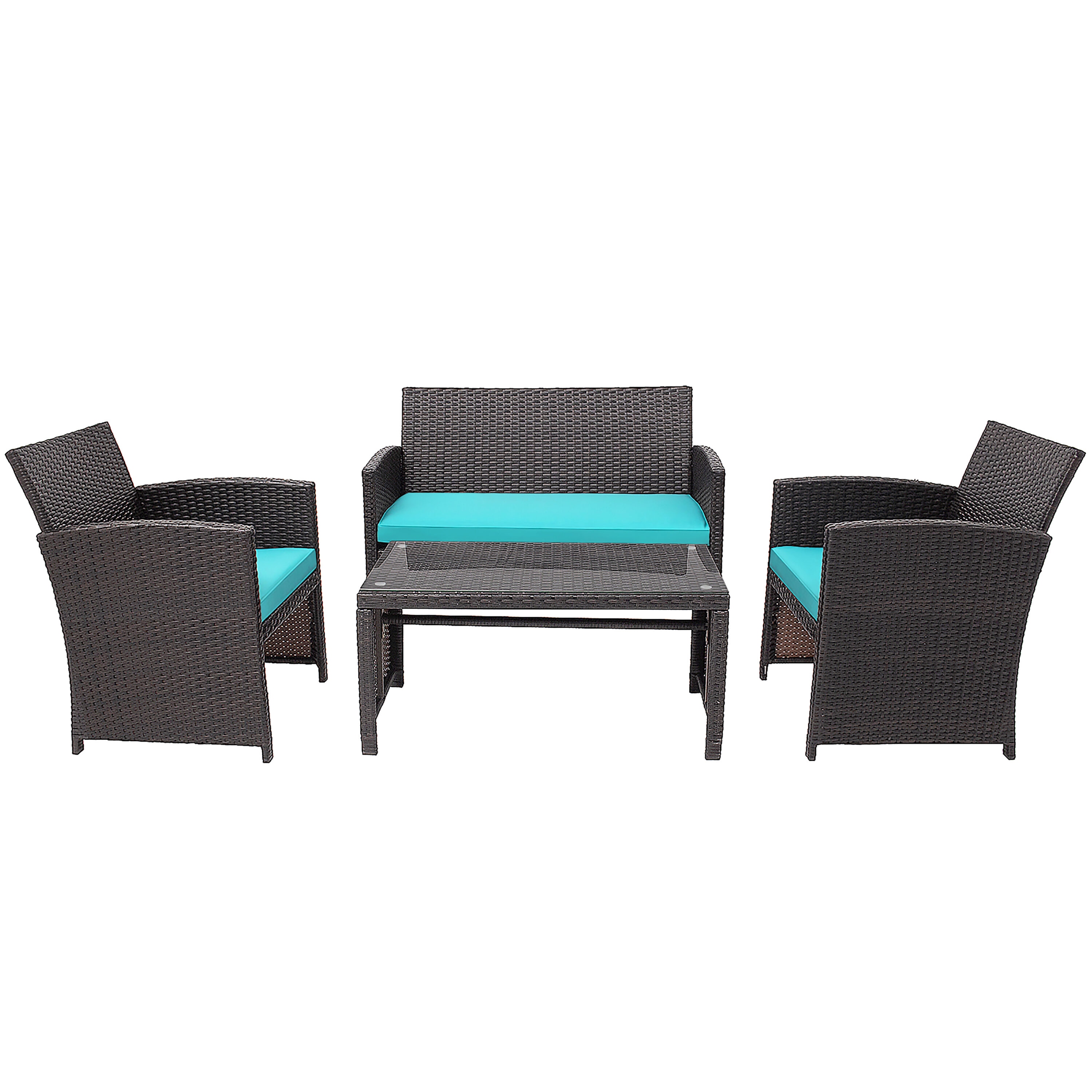Costway HW67934TU 4 -Piece Rattan Patio Conversation Set with Blue Cushions