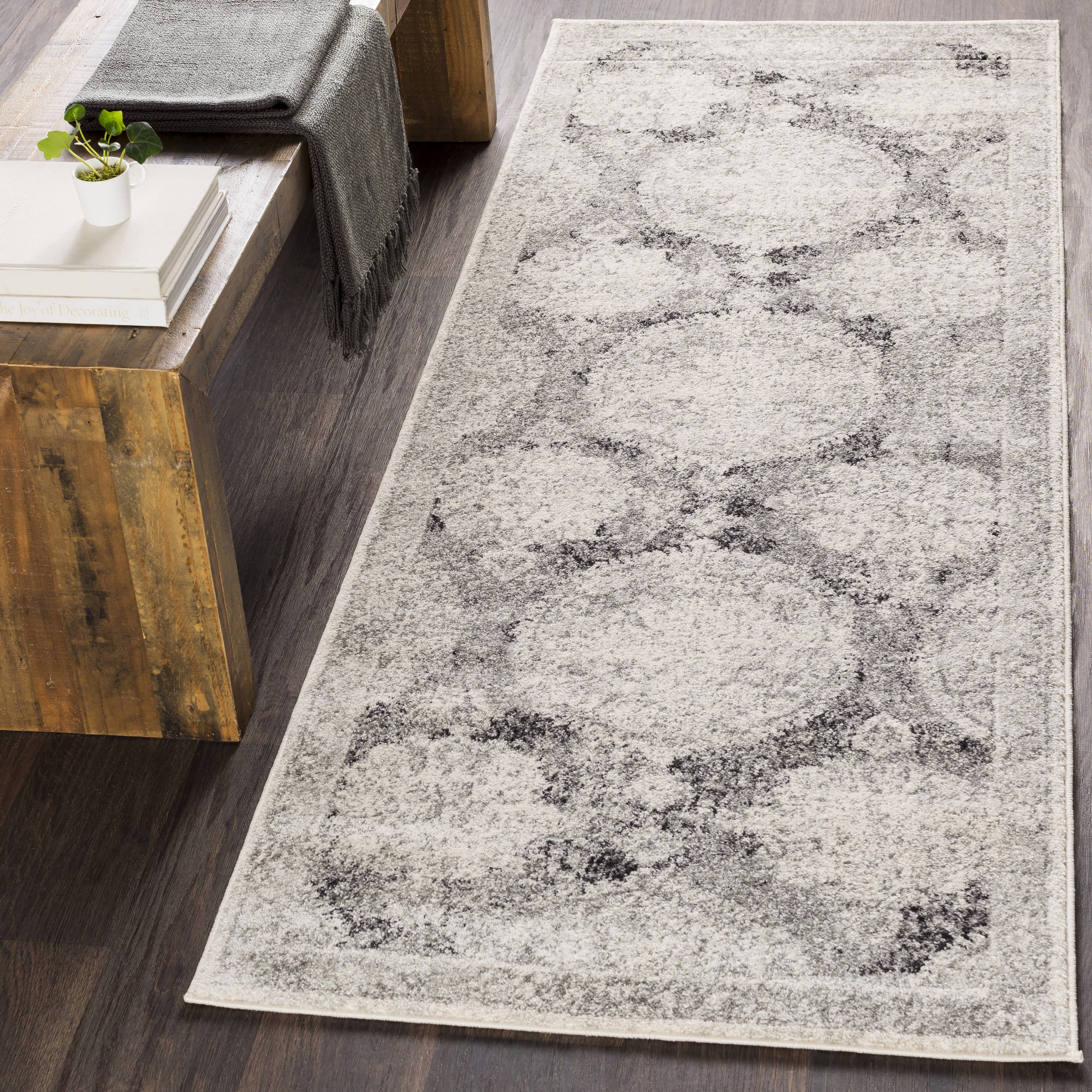 Surya HAP1041-2773 Harput 2 x 8 (ft) Polypropylene Gray Rectangular Indoor Medallion Vintage Runner rug