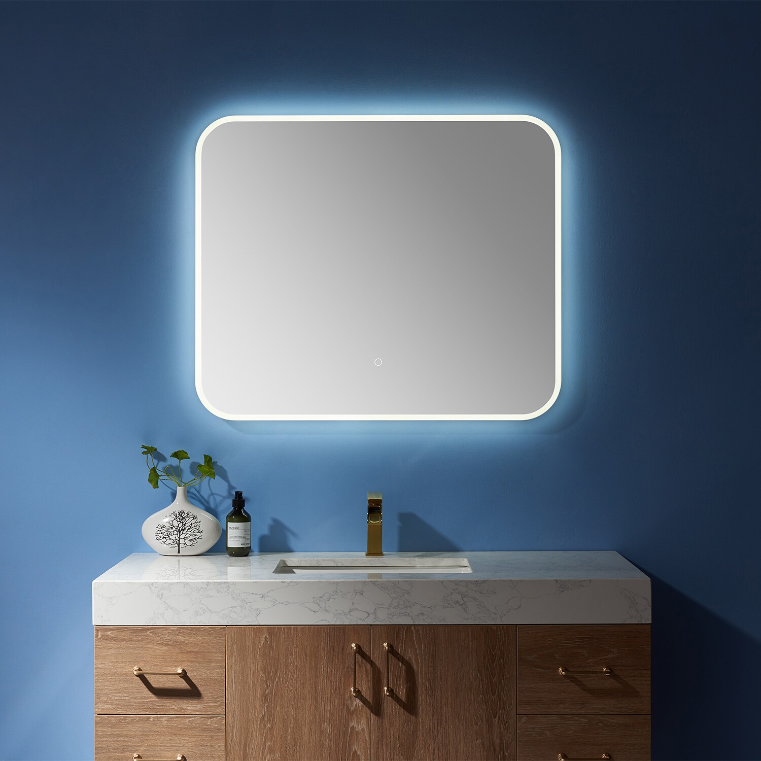 Vinnova 802036R-LED-AC Solara 36-Inches x 30-Inches Polished Rectangle Dimmable Lighted Bathroom Vanity Mirror ( Silver )