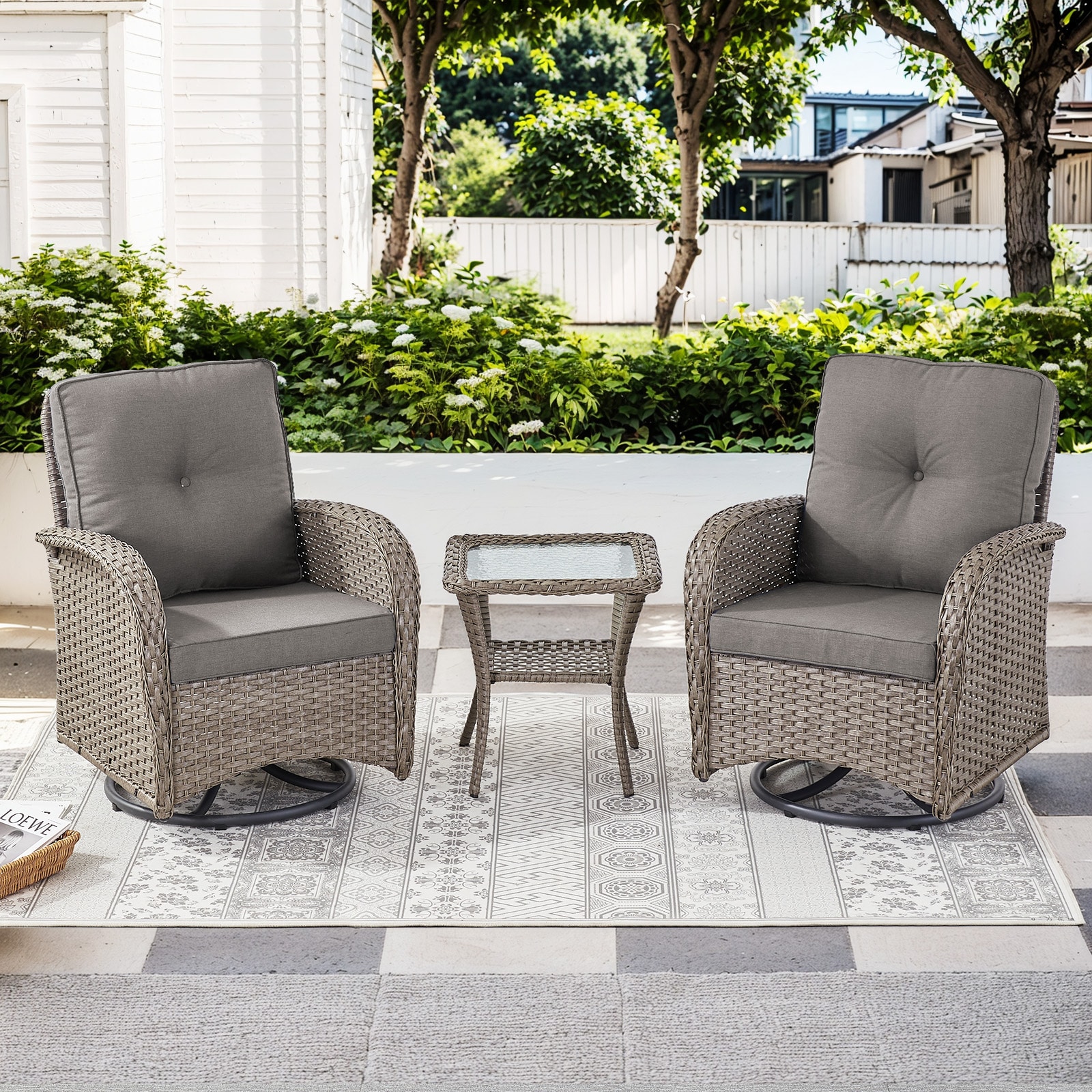 0 3 Piece Outdoor Swivel Glider with Side Table in the Patio Chairs department at Lowes