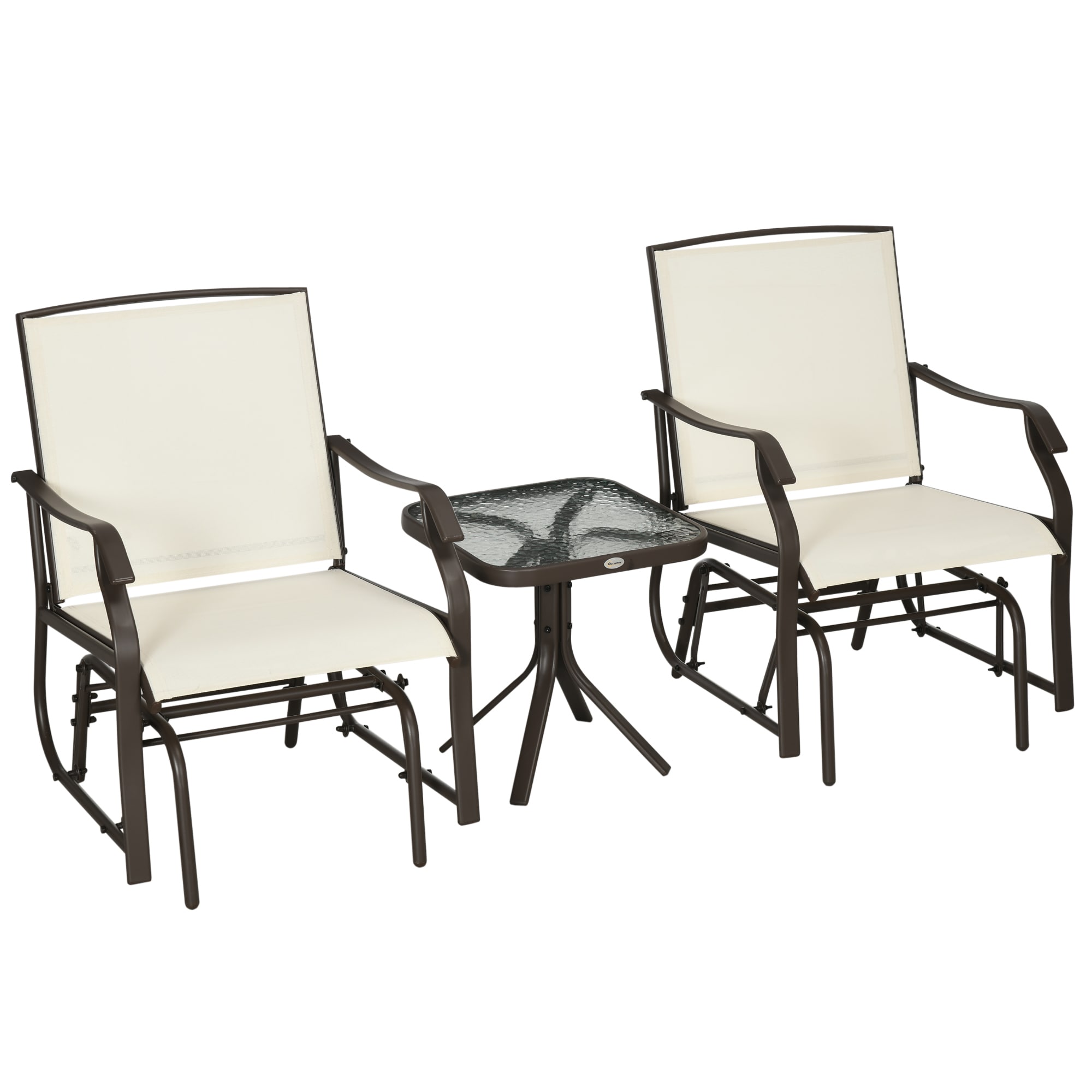 Kahomvis 3 -Piece Black Patio Dining Set Steel Square Table with 2 White Stationary Chairs