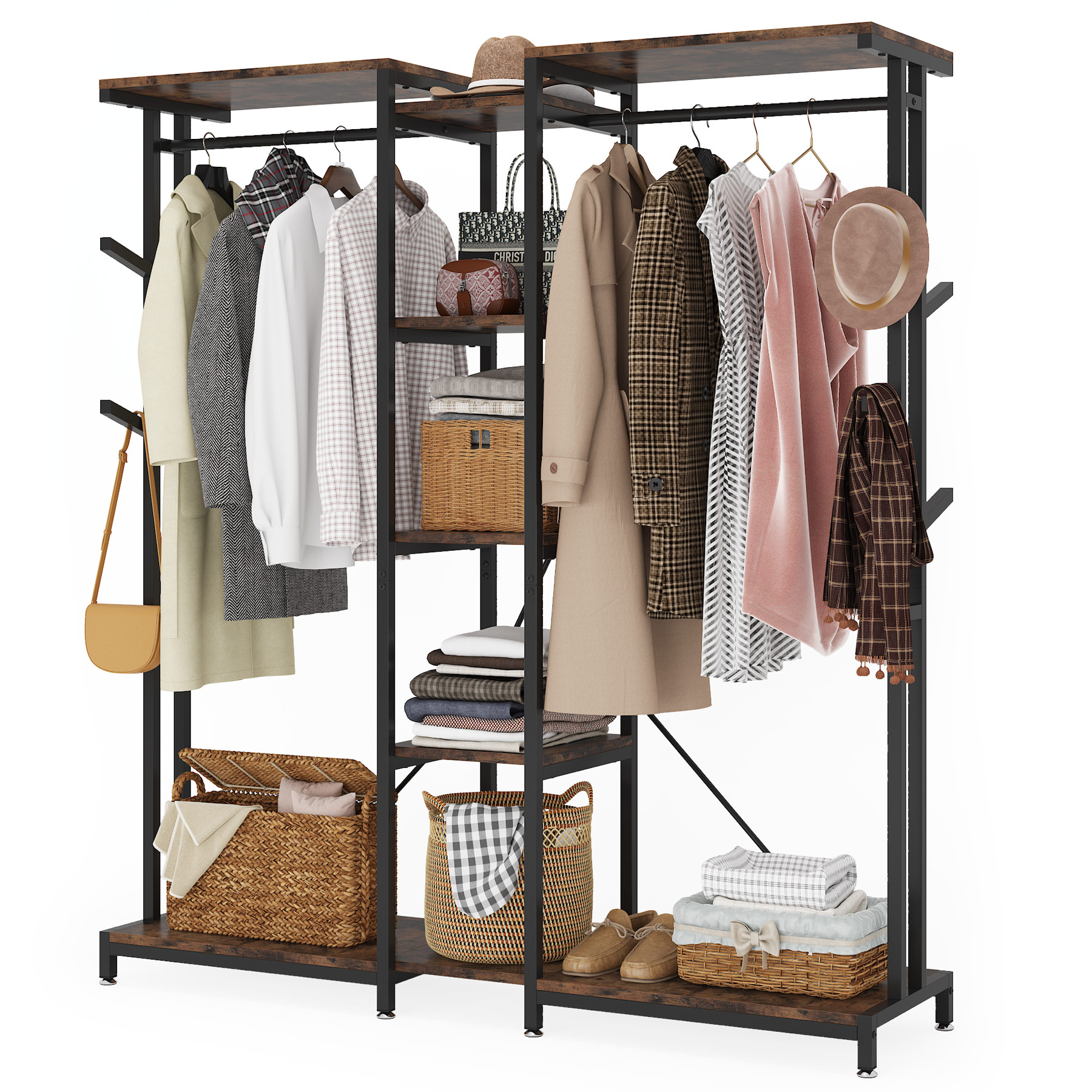 Tribesigns Freestanding Closet Organizer, Clothes Rack with Drawers and Shelves, Heavy Duty Garment Rack Hanging Clothing Wardrobe Storage Closet for