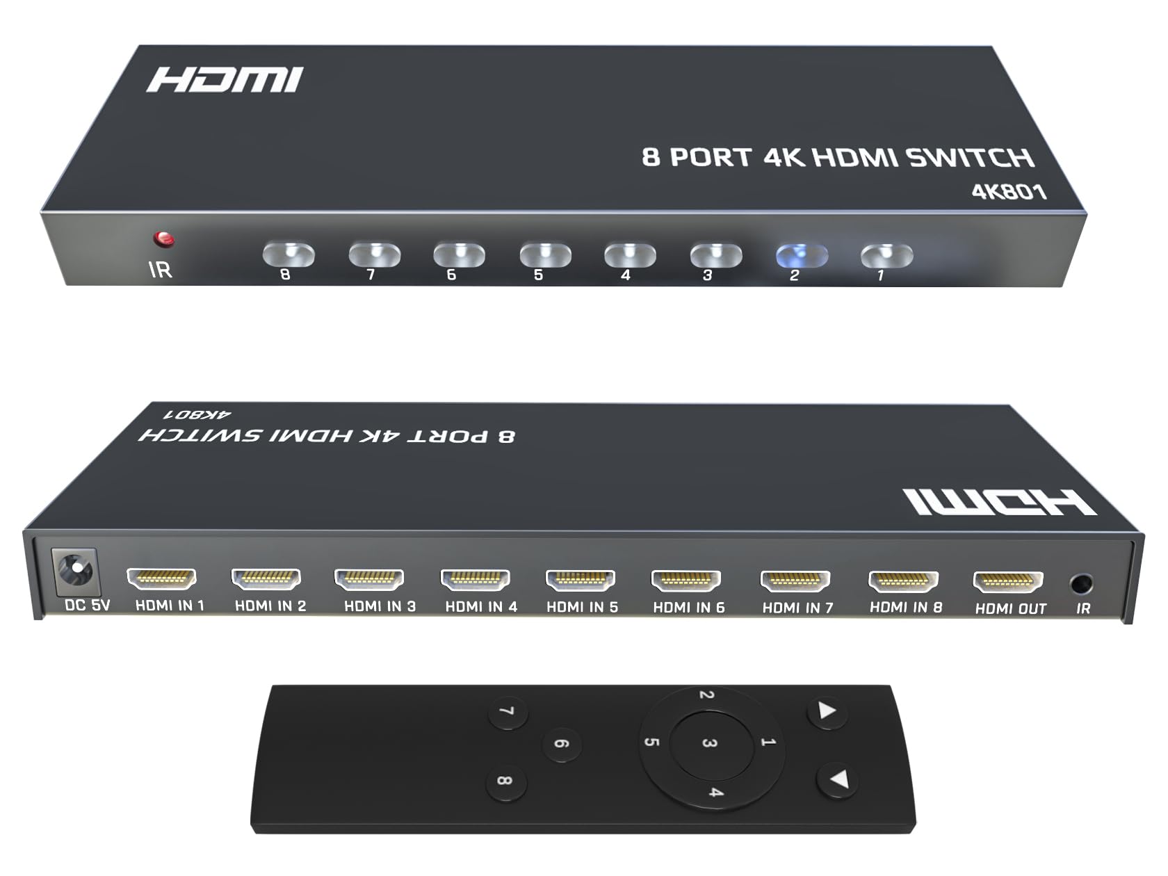 Misopily 8 In 1 Out HDMI Switch 4K 30Hz Selector with Remote for 8 Devices and 1 Display 1080p HDR 3D Compatible Metal Case | LMS0812M252