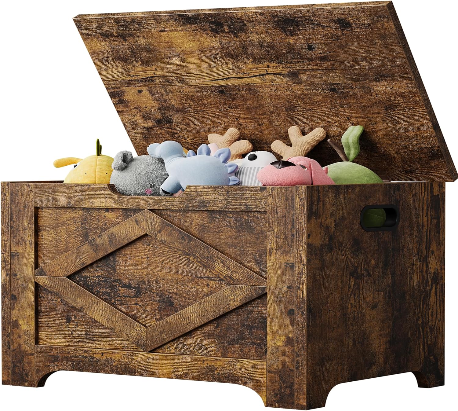 Qeetex LHF-CWD-T9B01D 23.6 Inch Storage Chest Wooden Storage Bench with Safety Hinge Easy Assembly Large Toy Chest for Entryway Living Room Bedroom