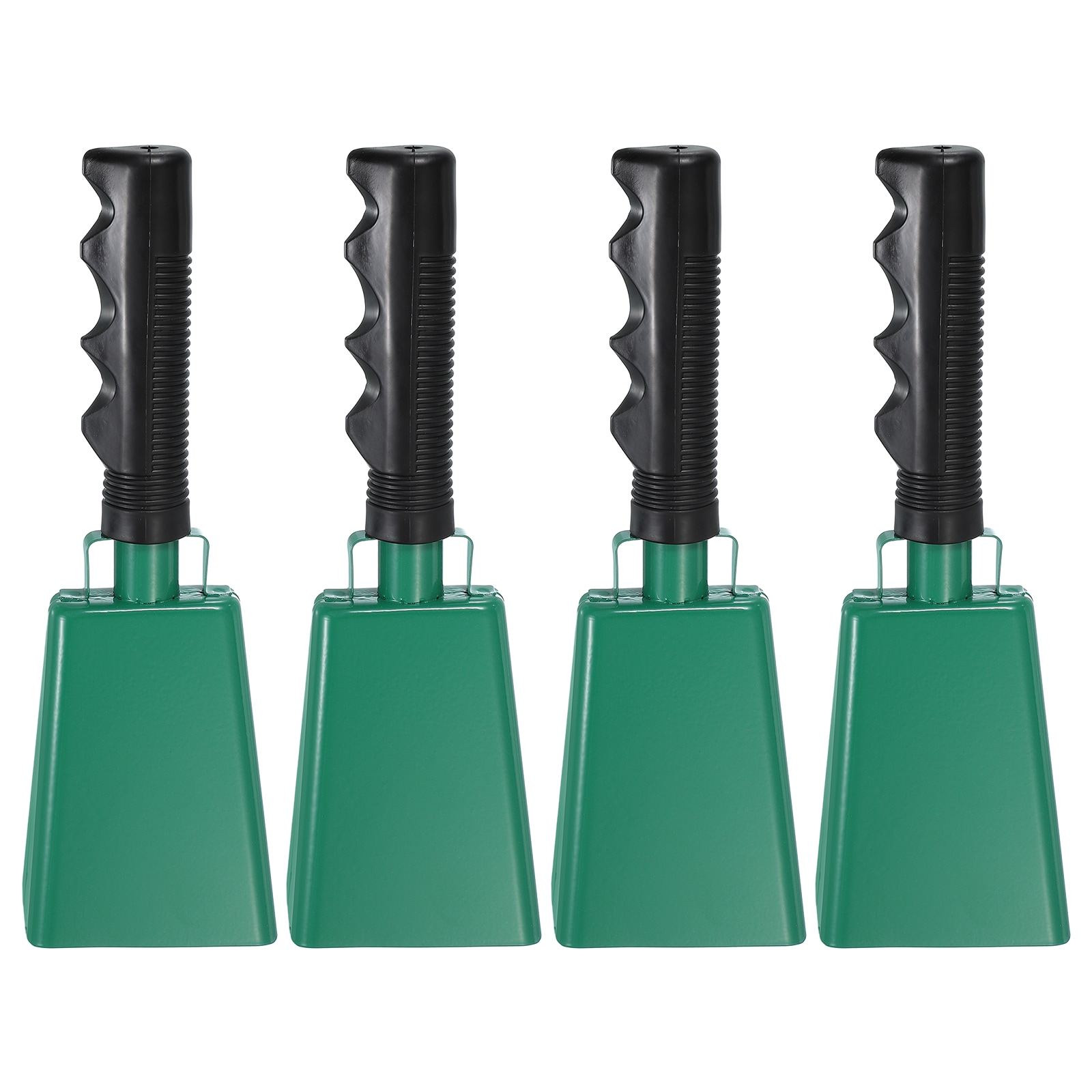 PATIKIL 9inch Cow Bells for Football Games 4pcs Cowbells for Sporting Events Bulk Loud Noise Makers Metal Cow Bell with Handle for Cheering Competition Marathon Wedding DIY Paint Green