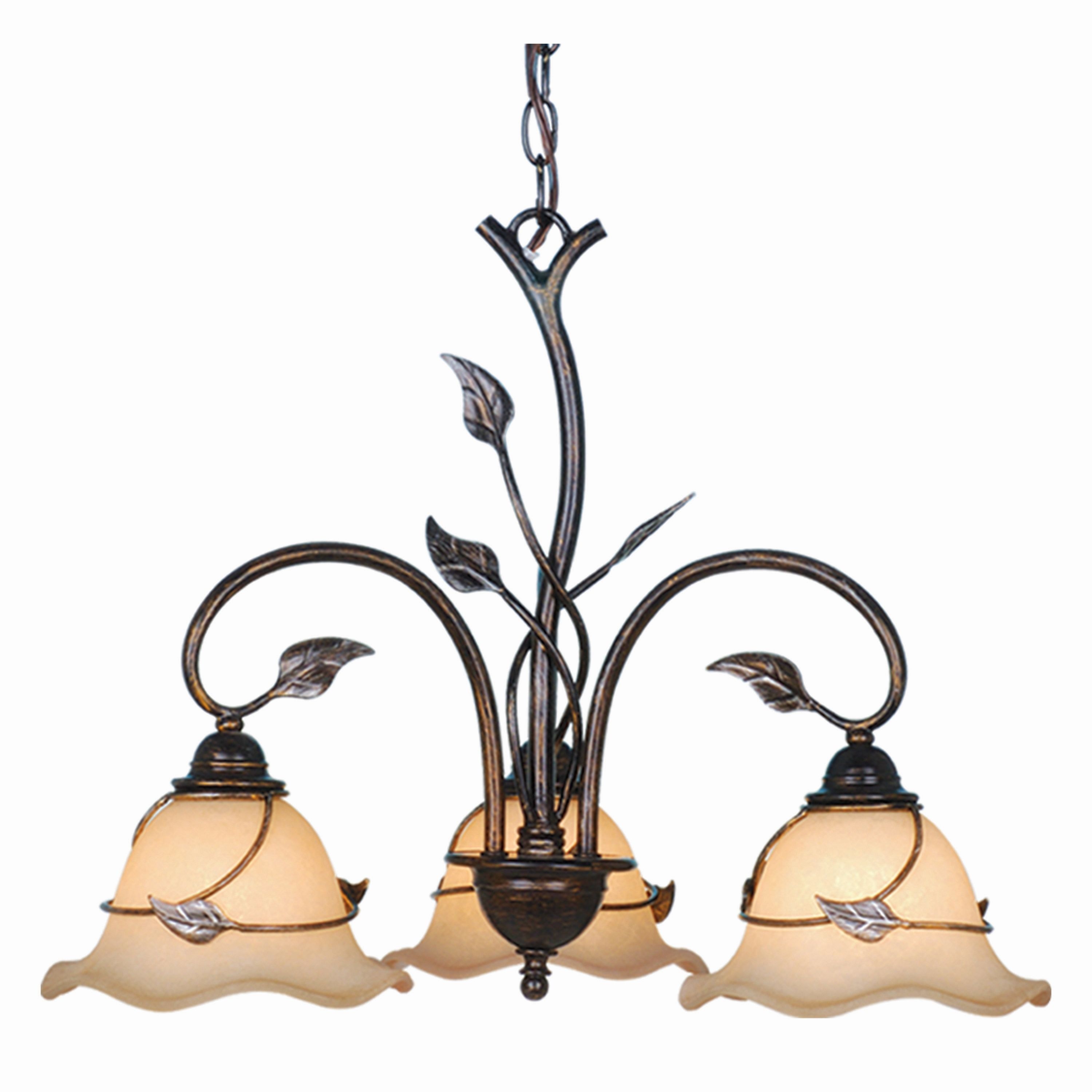 Vine Black Steel 3-Light Chandelier with Amber Glass Shades