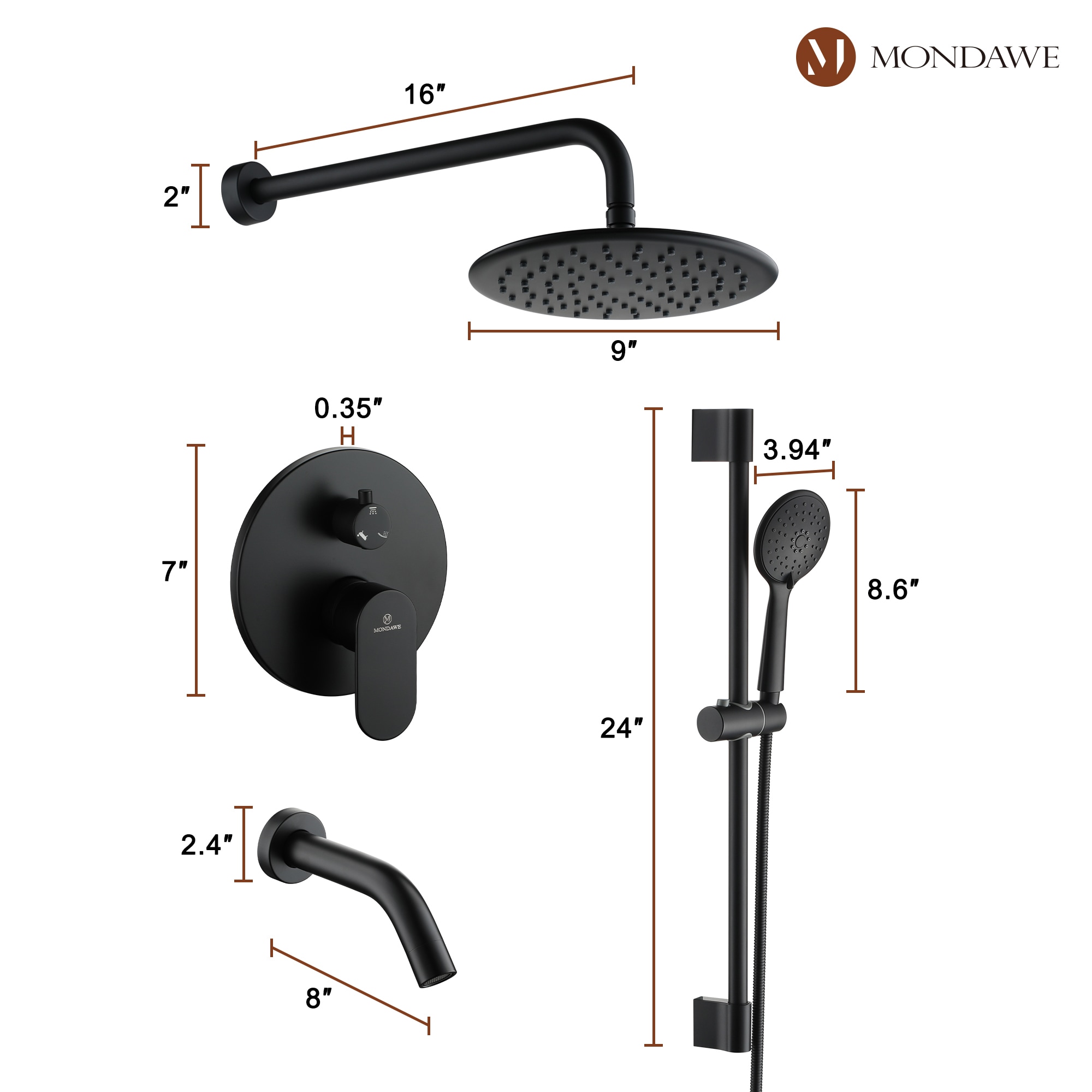 Mondawe MD-A3816-MB3 Showerhead-Bar-Panels - View #12
