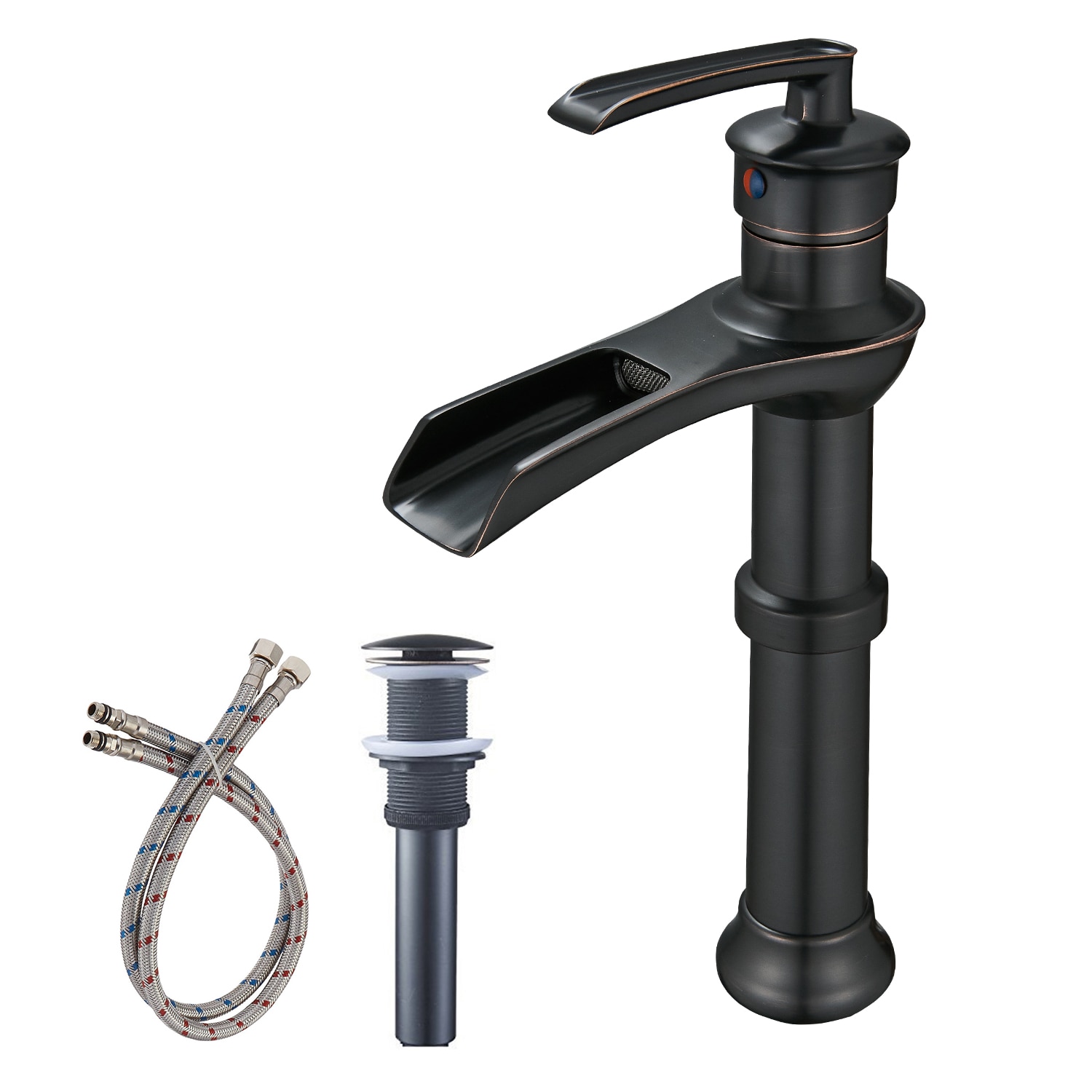 BWE A-96571H-ORB Oil Rubbed Bronze Vessel 1-handle WaterSense Waterfall Commercial/Residential Handle Bathroom Sink Faucet with Drain