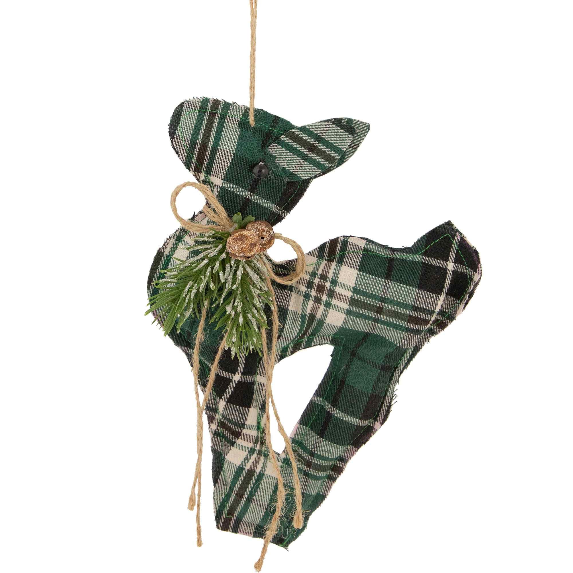 Northlight Plaid Deer with Pine Christmas Ornament - 7.75 inch - Green