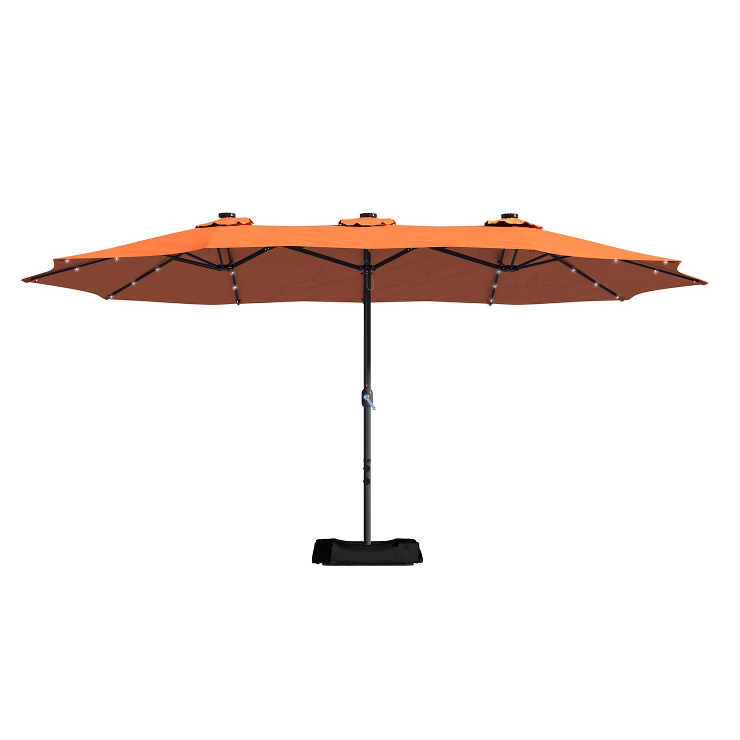 GZMR LC-MR-NSM011LOG 15-ft Steel Orange Market Patio Umbrella with Lights with Base