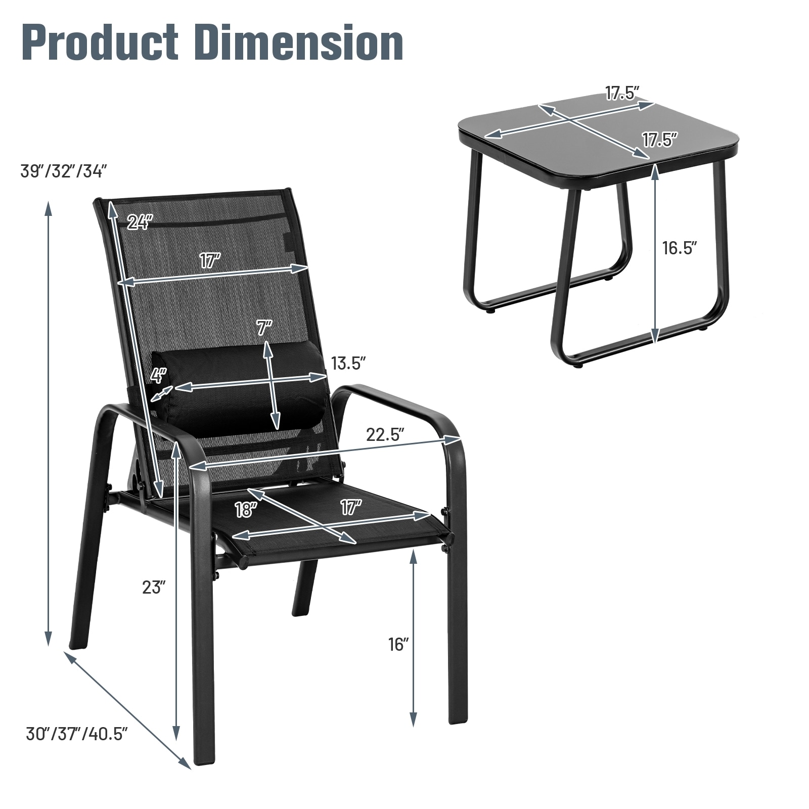 Forclover Patio chairs Set of 2 Black Steel Frame Stationary ...