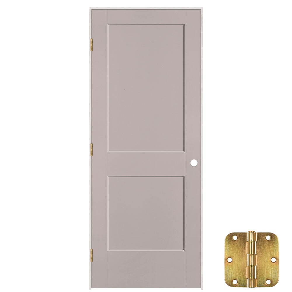 Masonite 641268 28-in x 80-in Driftwood Solid core 2-panel Right hand Smooth Prefinished Molded composite Flat Jamb Single Prehung Interior Door