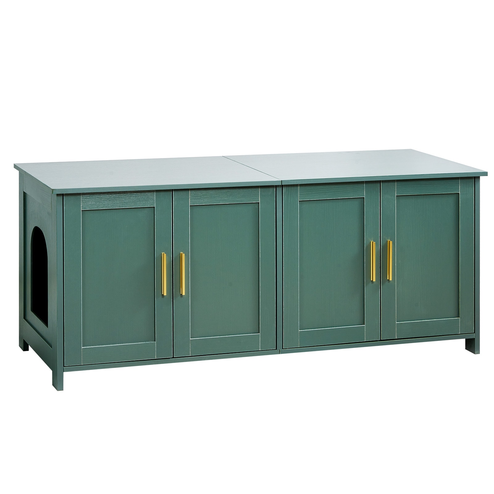 VEVOR Cat Litter Box Enclosure for Multi Cats 47.2 in Hidden Litter Box Cabinet with 4 Doors and 2 Entries Indoor Cat Washroom Wooden Kitty House Furniture Side Table Fit Most Litterboxes Green