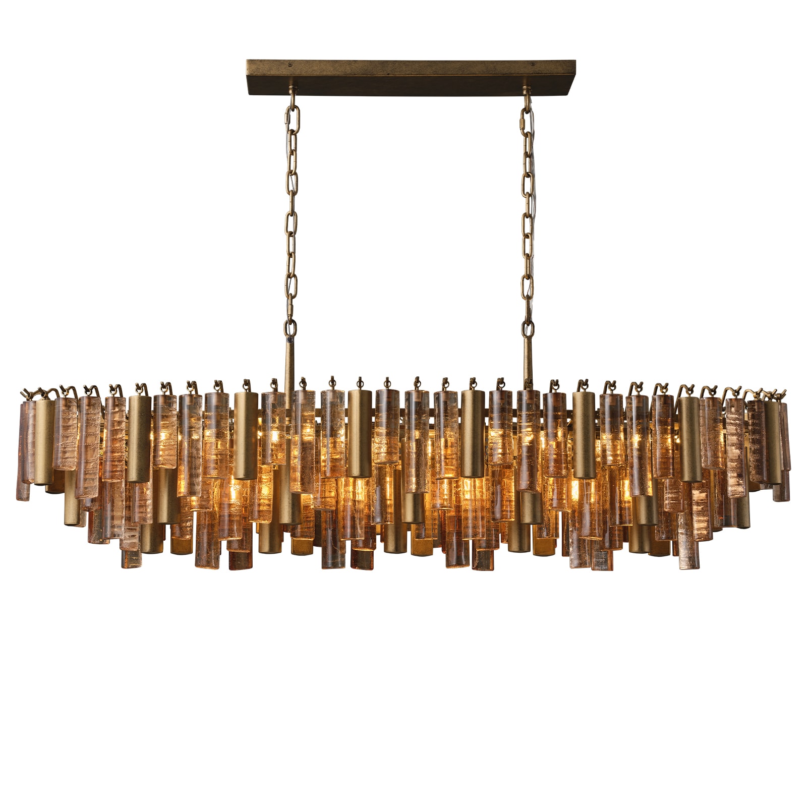 Gleam Flare Luxury 53.9 inches Vintage Crystal-Like Amber Glass Gold Drum Kitchen Island Chandelier