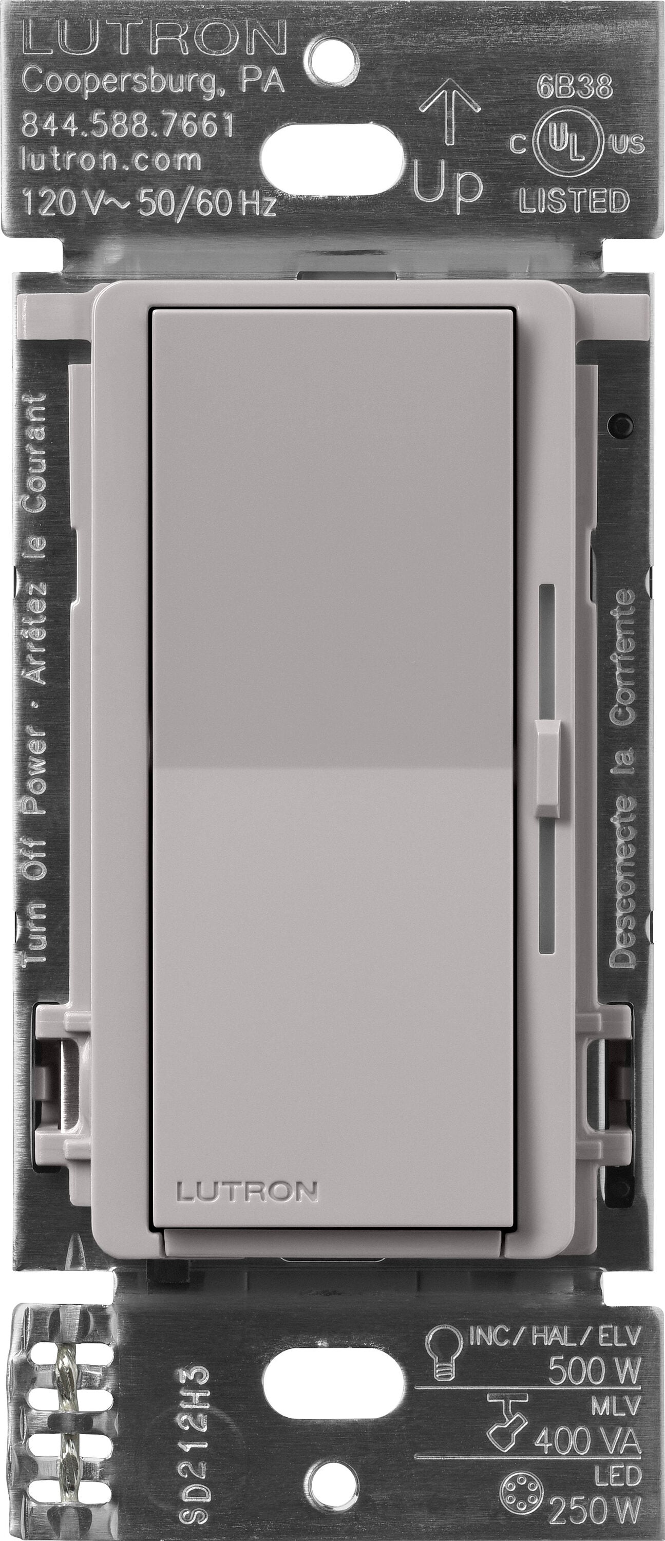 Lutron DVRF-5NE-GR Diva Smart Multi-Location Smart Compatible LED Illuminated Rocker Light dimmer Gray
