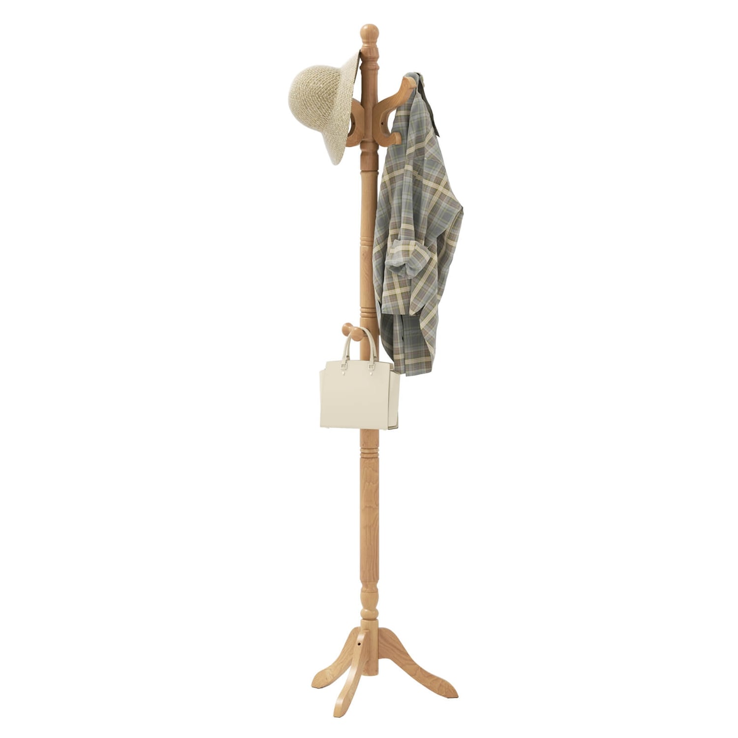 Costway  Solid Rubber Wood Coat Rack with 3 Adjustable Heights and 11 Hooks for Hallway Natural