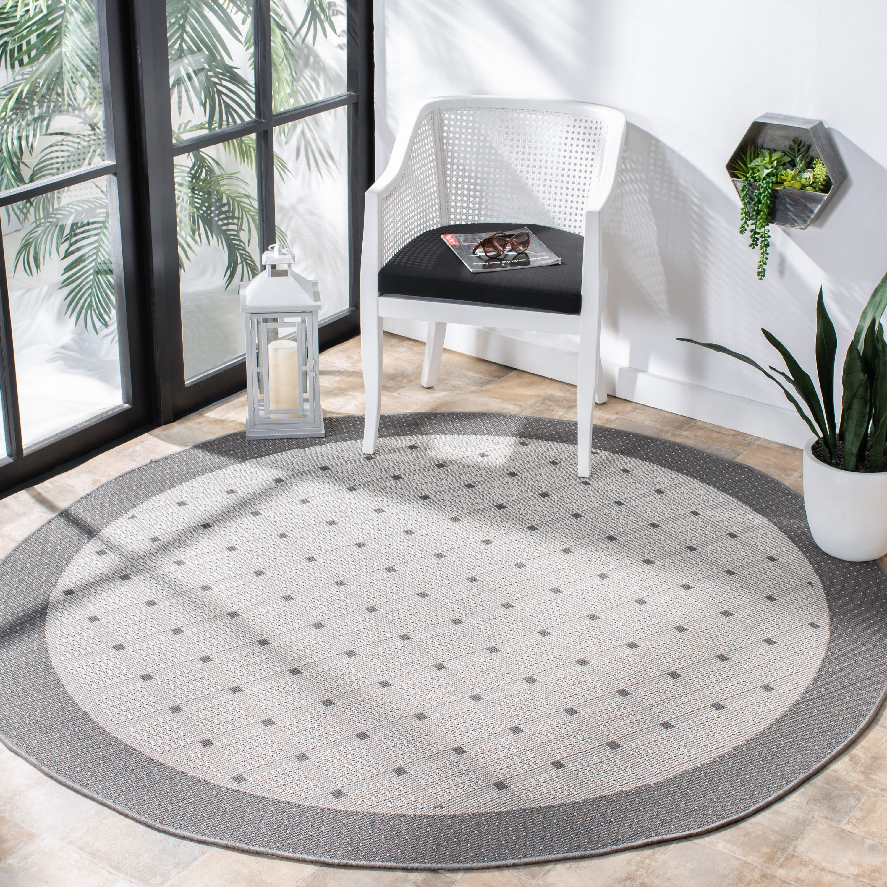 Safavieh BMU801F-7R Bermuda Stovel 7 x 7 (ft) Loomed Polypropylene Gray/Ivory Round Indoor/Outdoor Coastal Area rug