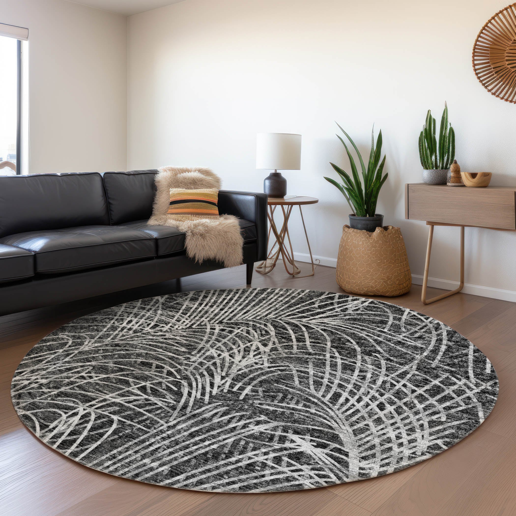 Addison Rugs AMF35CC8RO Mayfield AMF35CC 8 x 8 (ft) Loomed Polyester Charcoal Round Indoor Abstract Machine washable Area rug