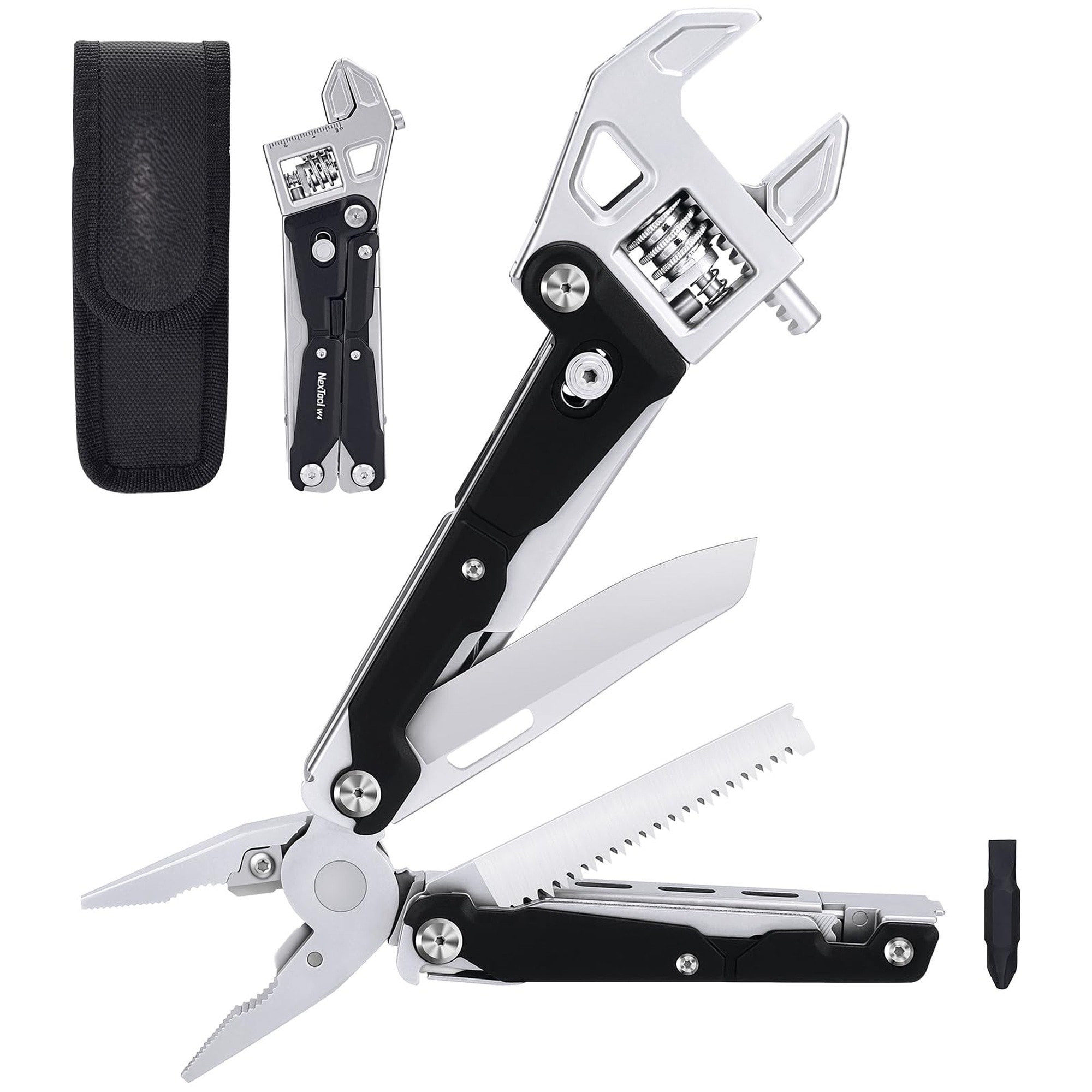Angel Sar 11 in 1 Adjustable Ratchet Wrench Multitool Foldable EDC with Pliers Knife Saw Screwdriver for Camping DIY Gifts for Him