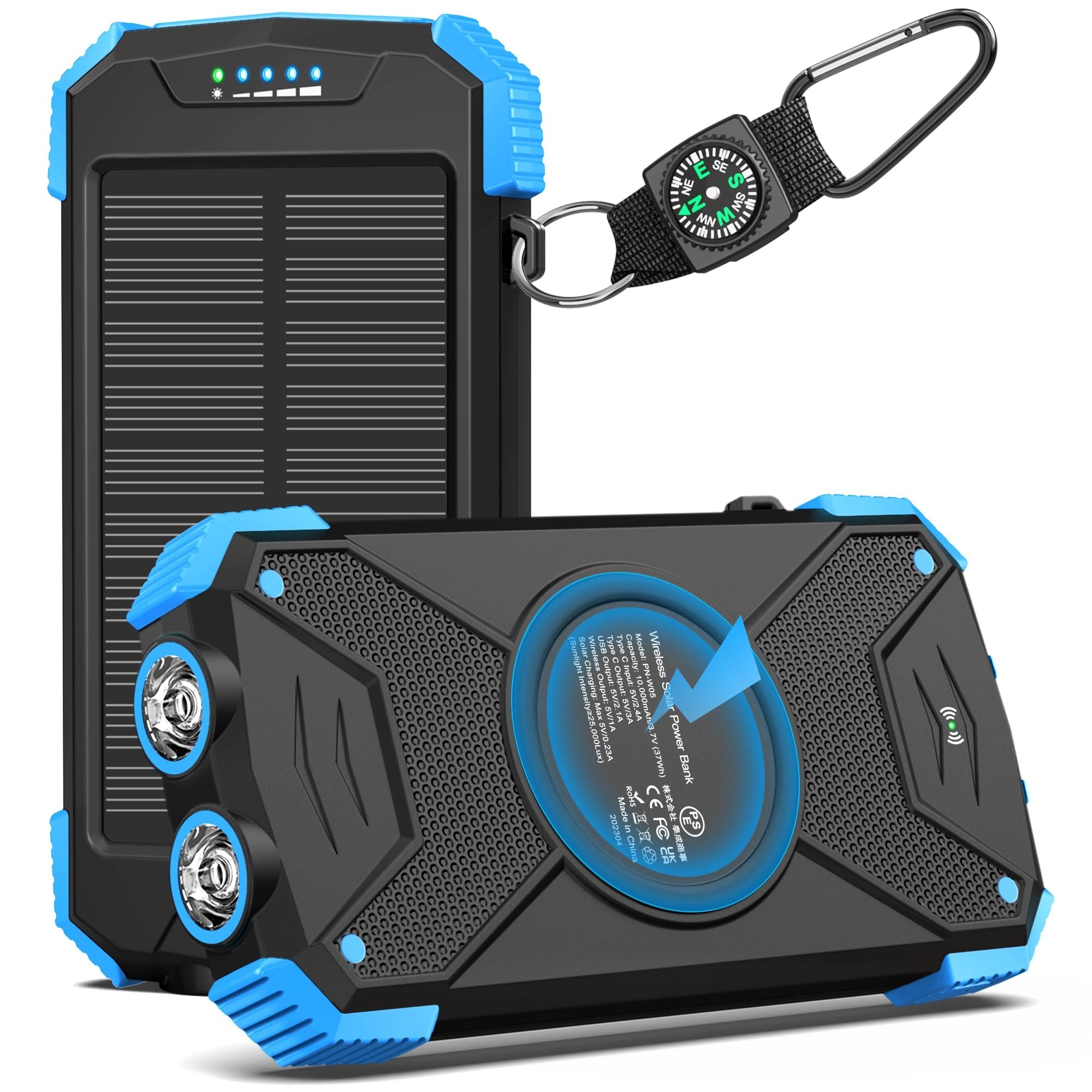 Etokfoks solar power bank 20W capacity pack with USB C dual flashlight compass carabiner and rugged shell for phones and camping #LETC0YIEY