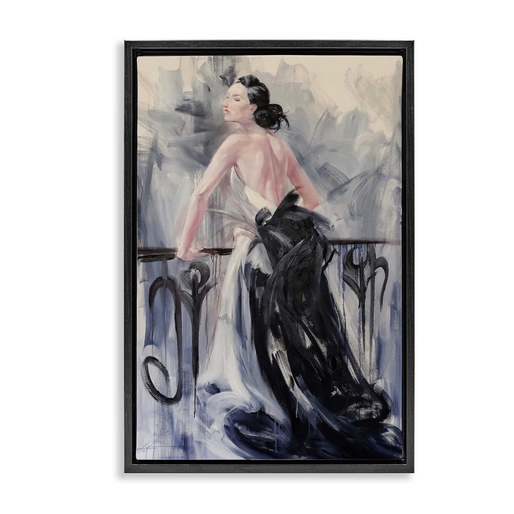 Stupell Industries BT-046-FFB-20X30 Elegant Woman Against Railing Black Framed Floater Canvas Wall Art By Lucille Lee 21 x 31