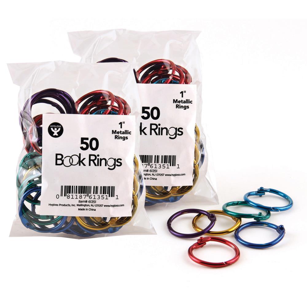 Hygloss HYG61351-2 Metallic Book Rings, 1 -in, 50 Per Pack, 2 Packs