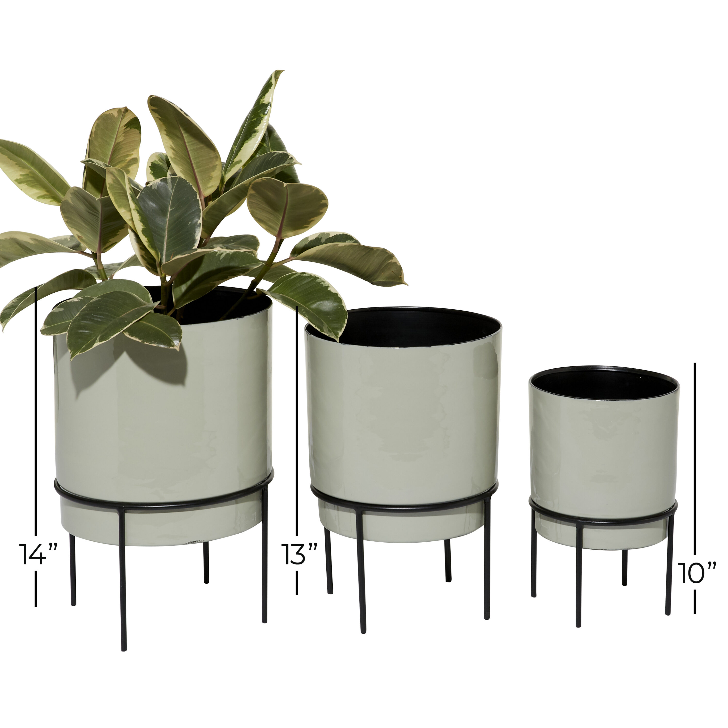 Beige Metal Contemporary Indoor/Outdoor Pot Planter Set