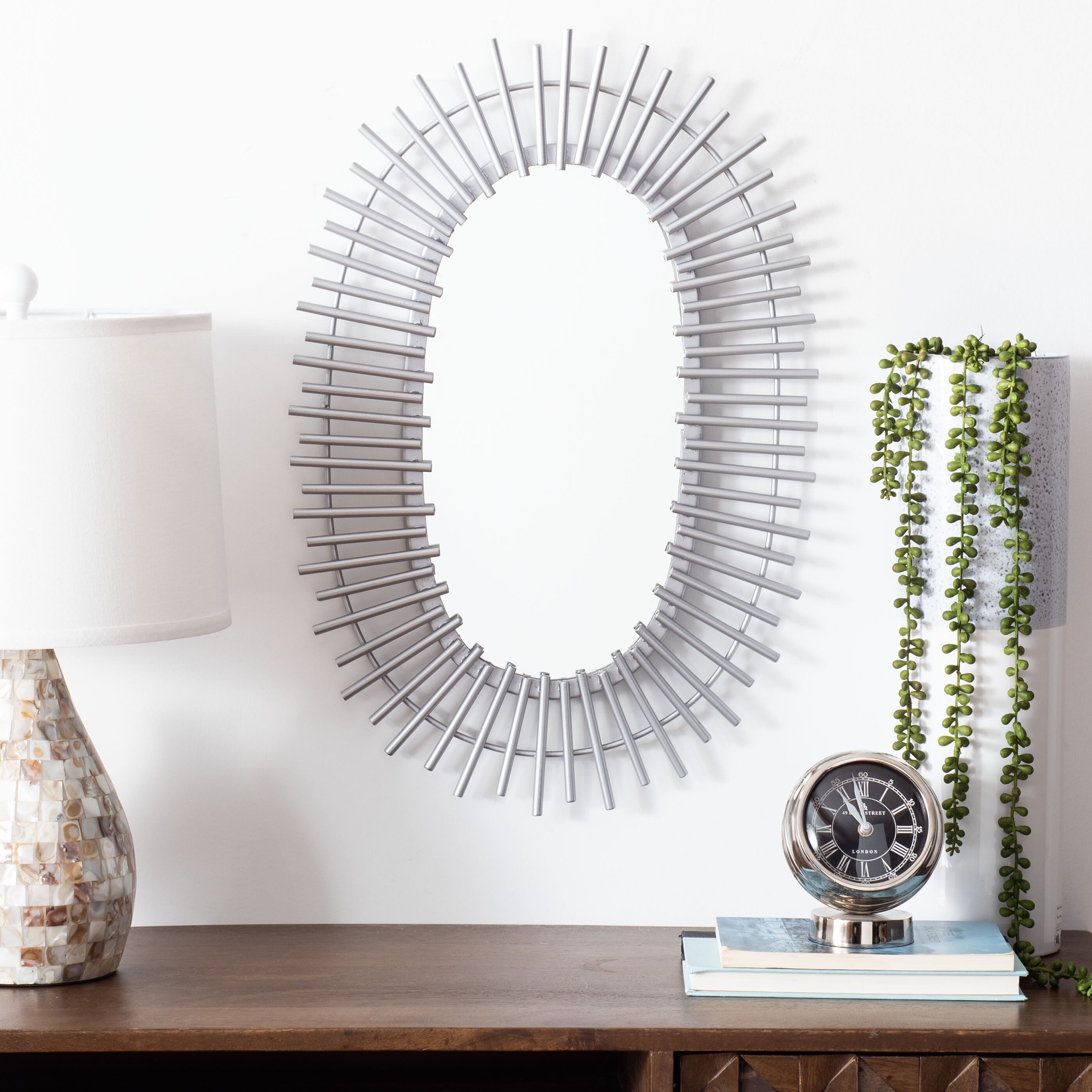 Safavieh Valory 16-in W x 24-in H Oval Silver Framed Wall Mirror in the  Mirrors department at