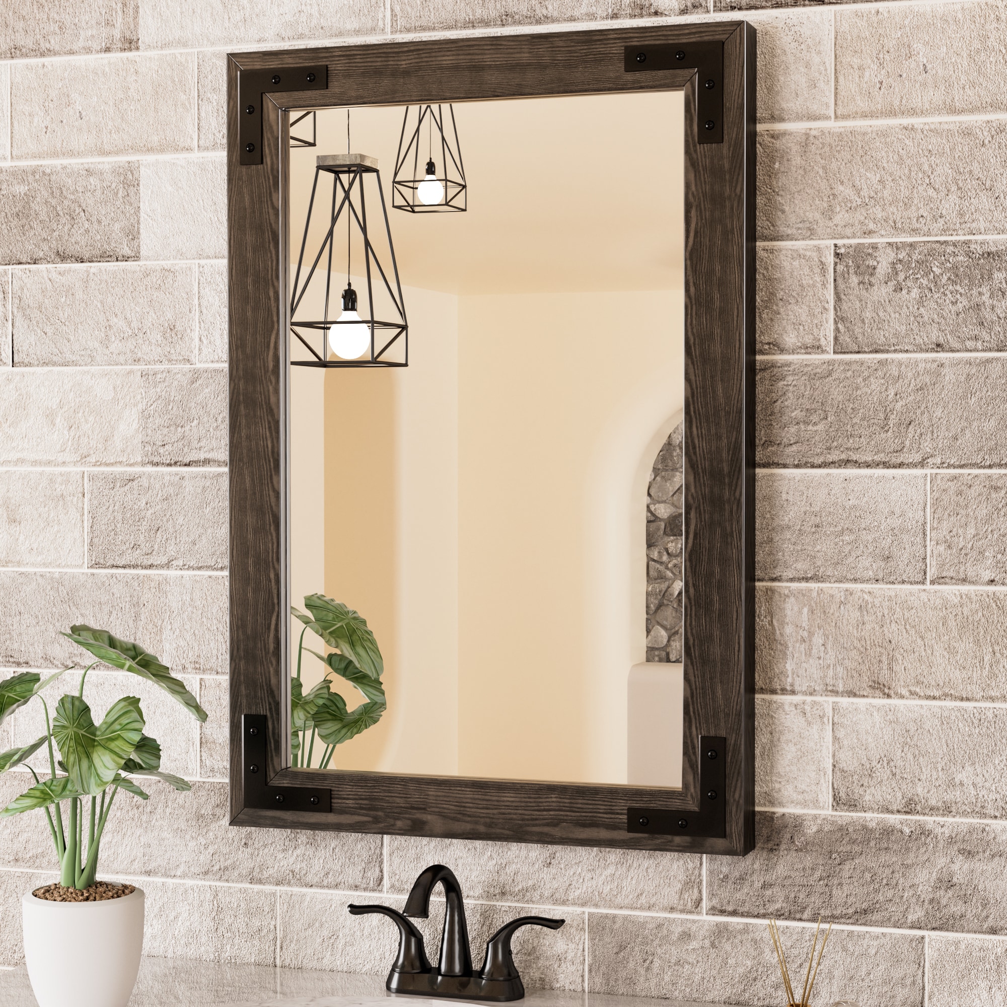 Keonjinn LW-MKJ-4566BK 18-in W x 26.4-in H Rectangle Black Framed Wall Mirror