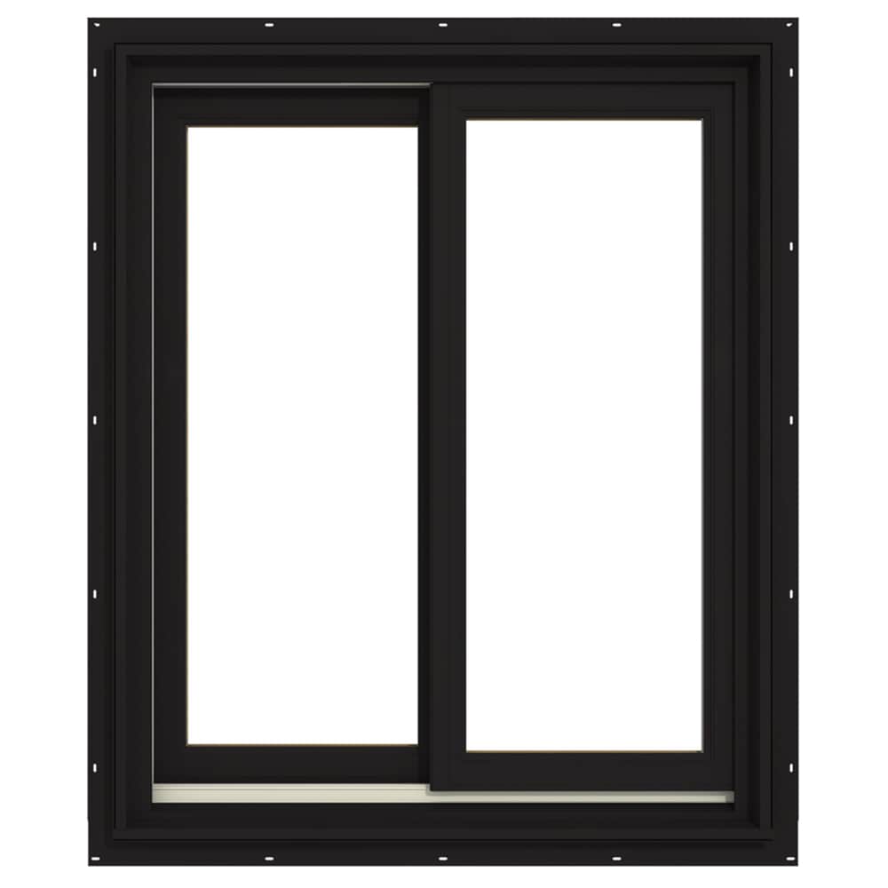 JELD-WEN LOWOLJW140500105 W-5500 Black Exterior Natural Unfinished Pine Interior Left/Right Handed Aluminum-clad Sliding Window Annealed Glass (Full Screen Included)