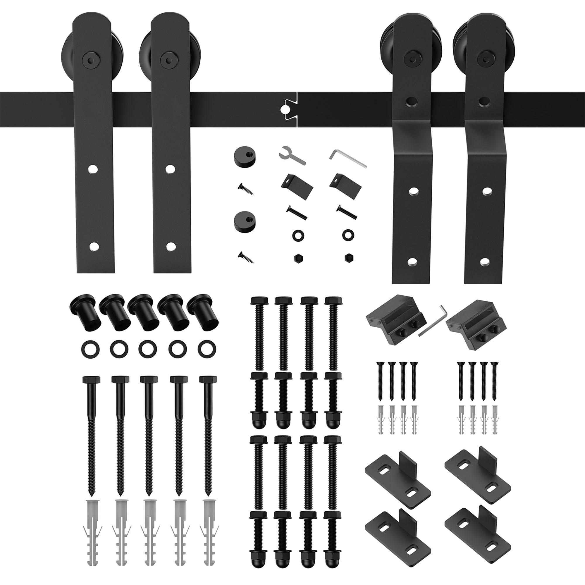 Clihome HL-U2030107200 Black Indoor/Outdoor Standard Soft Close Double bypass Barn door hardware kit