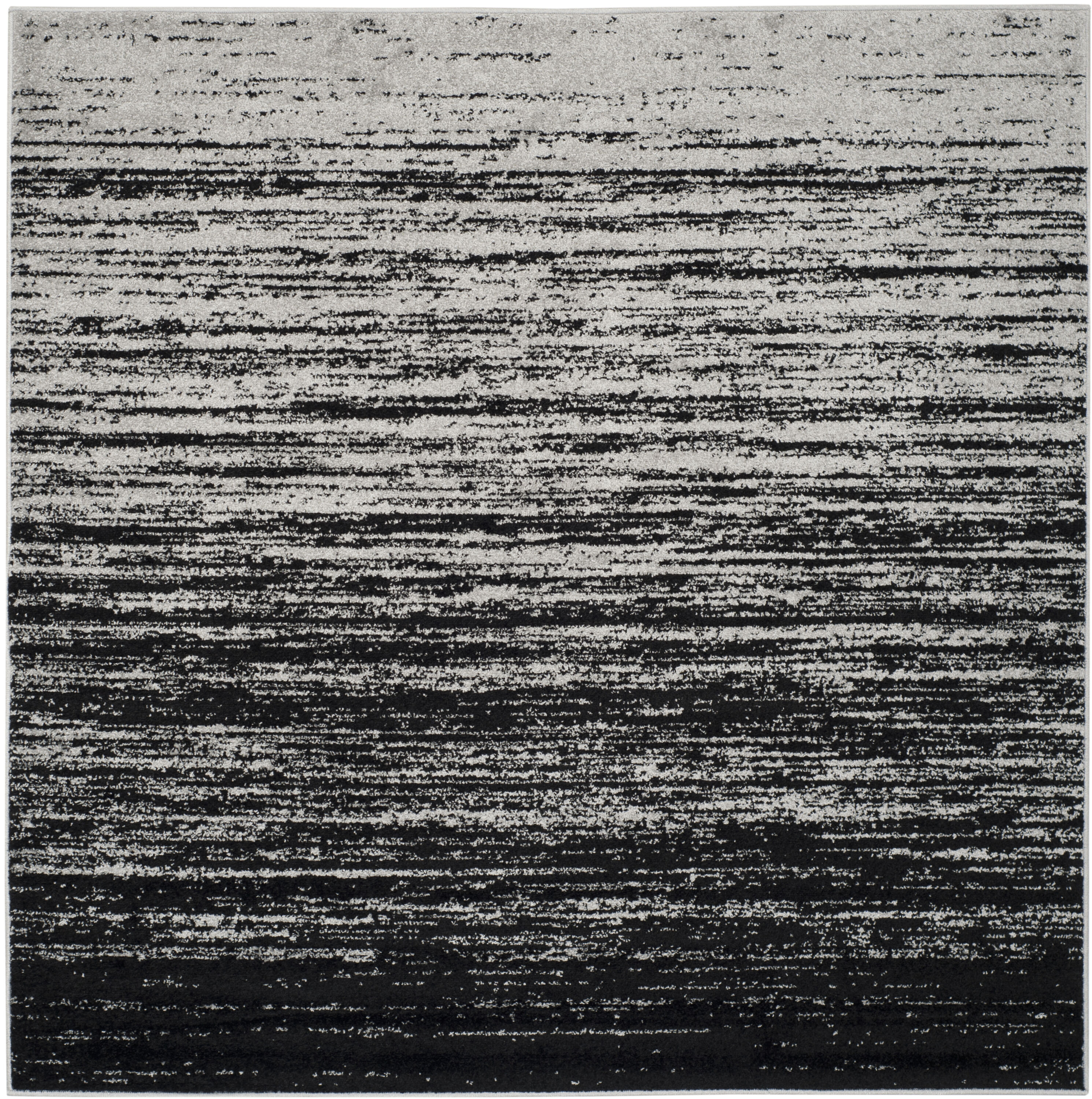 Silver and Black Striped Synthetic Square Area Rug