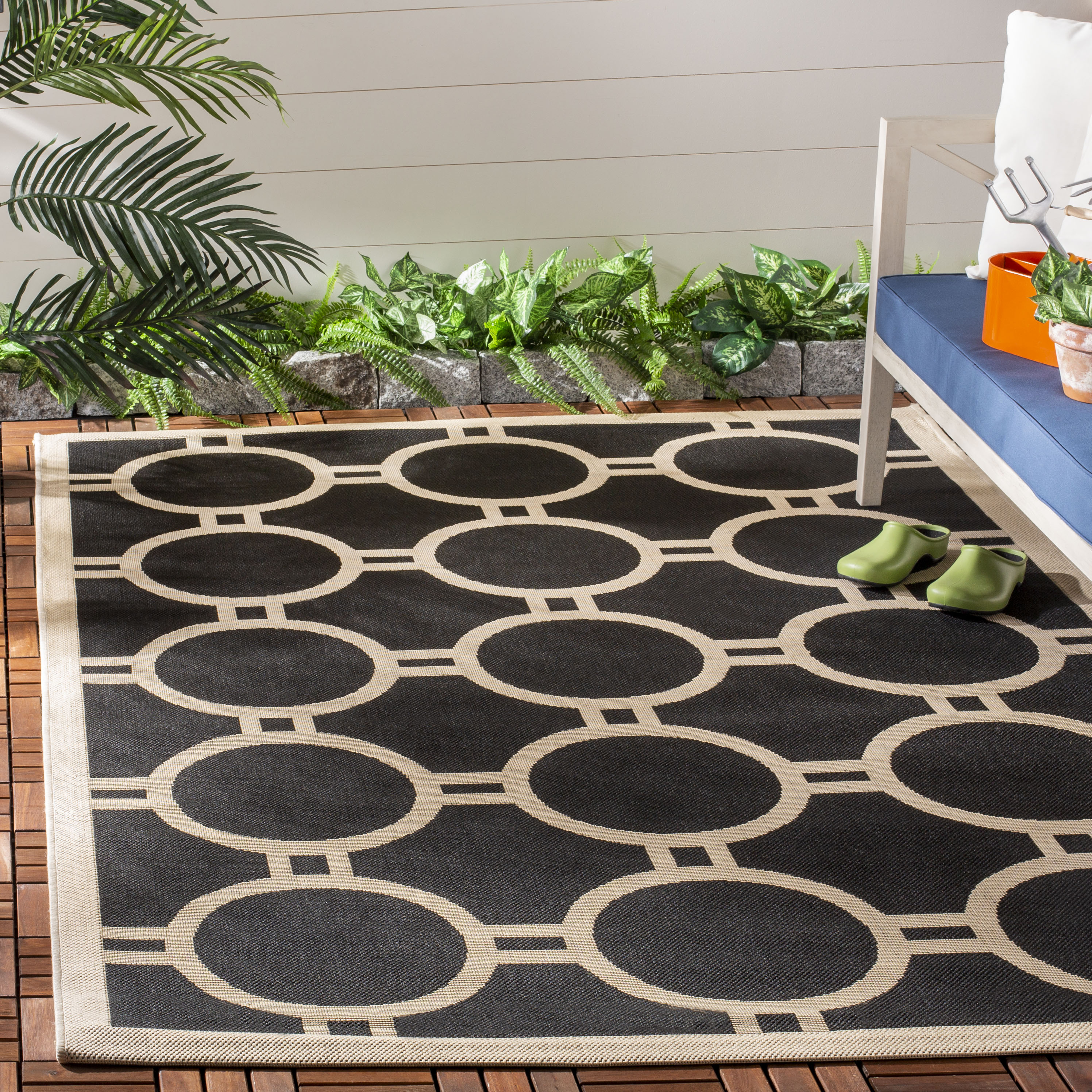 Safavieh CY6924-266-8 Courtyard Cannet 8 x 11 (ft) Loomed Polypropylene Black/Beige Rectangular Indoor/Outdoor Abstract Coastal Area rug
