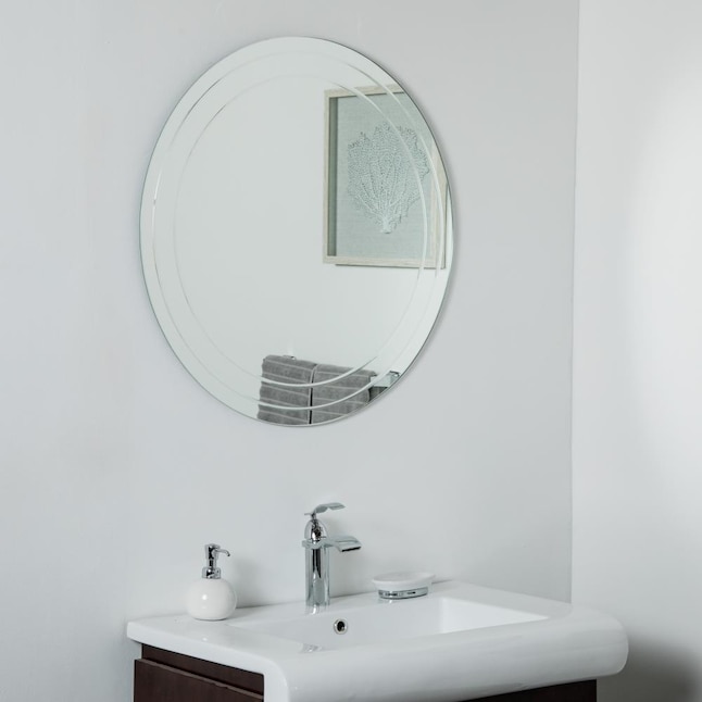 Silver Round Frameless Bathroom Mirror, Silver Round Mirror Bathroom