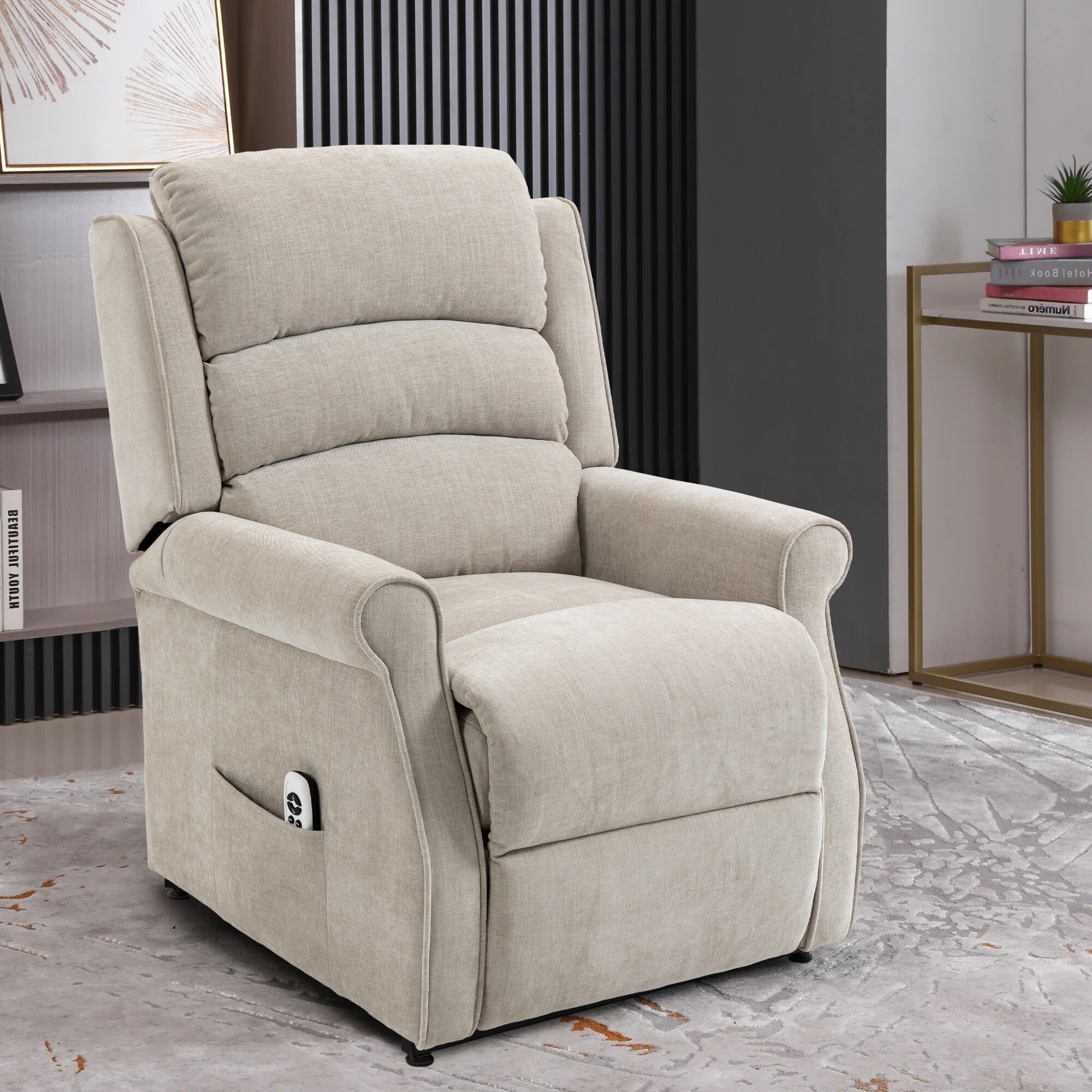 Clihome Beige Linen Powered Reclining Massage Chair in the Recliners ...