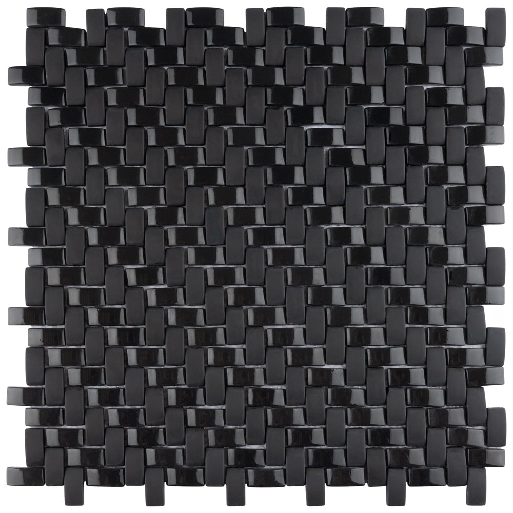 Affinity Tile FASEWVBK Expressions Weave Black 12-1/4-in x 12-1/4-in Glazed Glass Mosaic Floor and Wall Tile ( 10.6-sq ft Carton )