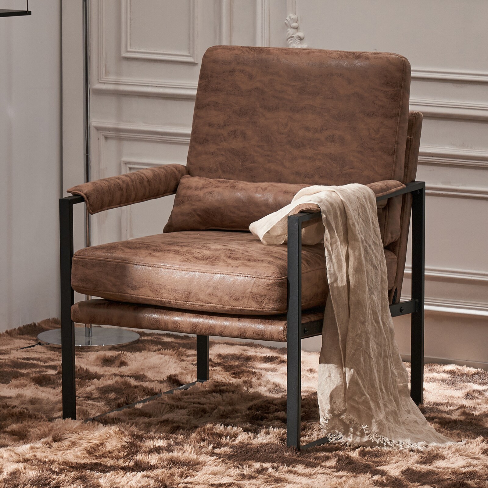 Winado Modern Brown Accent Chair with Iron Frame and Polyester Blend Fabric | LO1G52002072