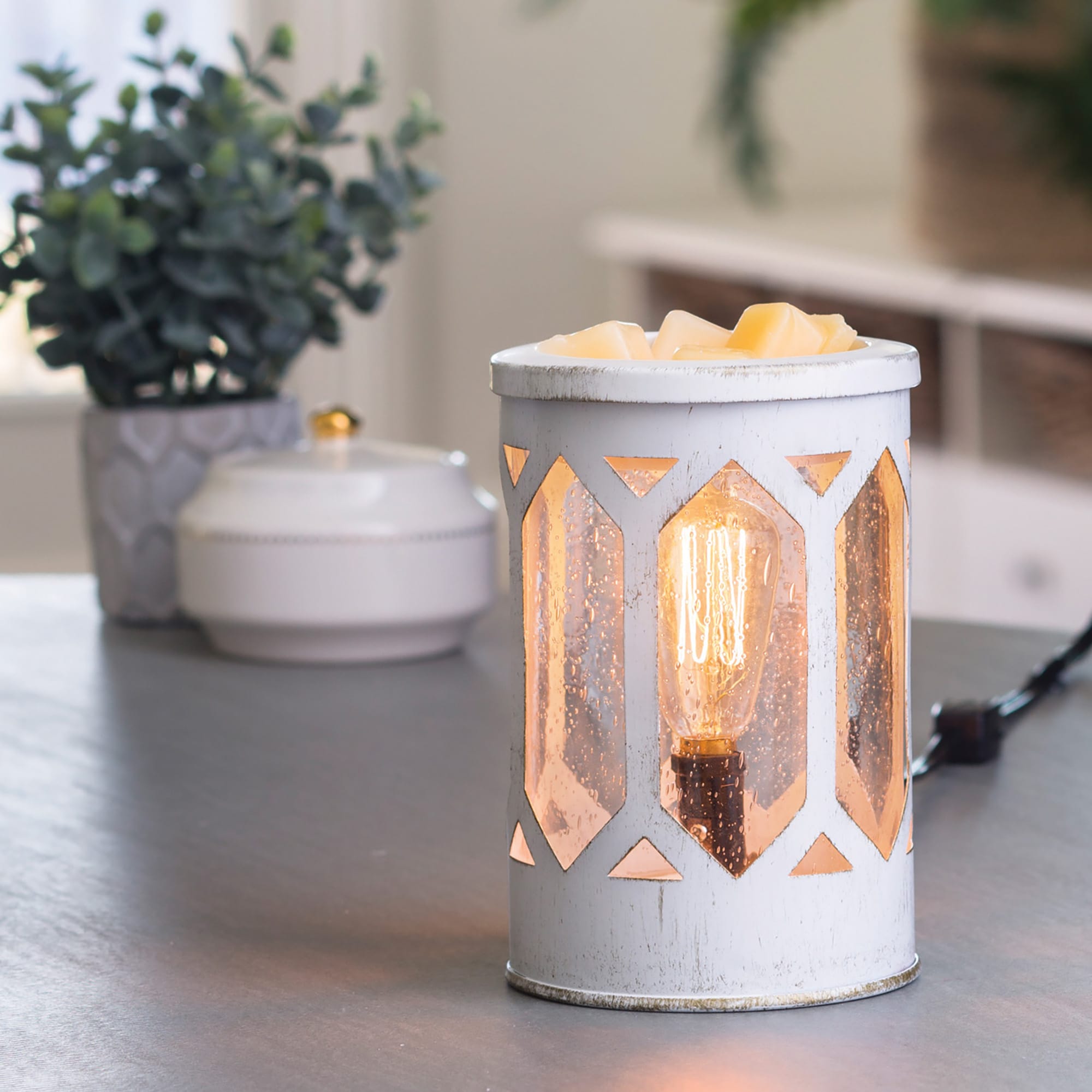 Candle Warmers Etc Fragrance Warmer, Edison Bulb Illumination, Weathered Wood