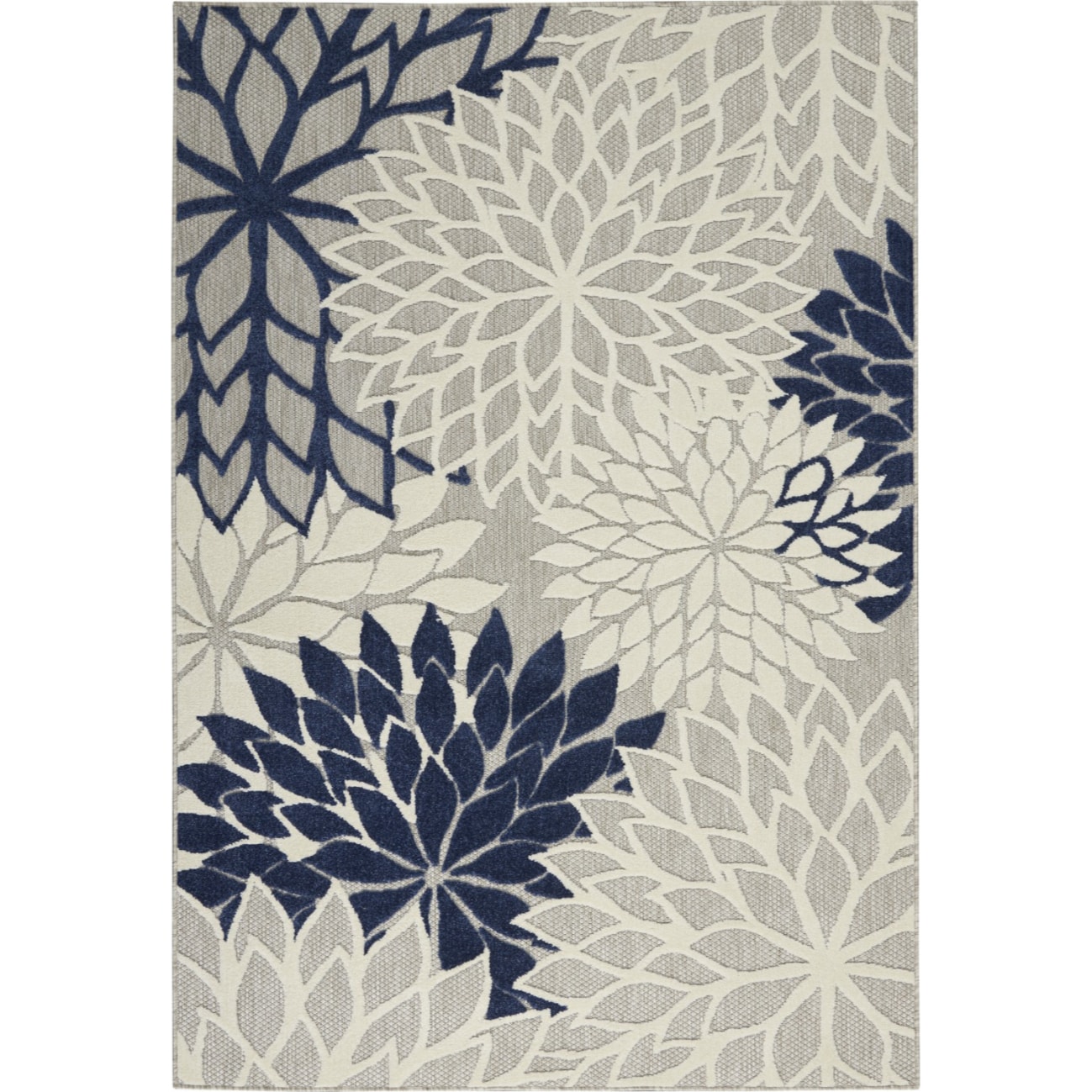 HomeRoots 4000384835 6 x 9 (ft) Polypropylene Ivory Navy Rectangular Indoor/Outdoor Floral Area rug