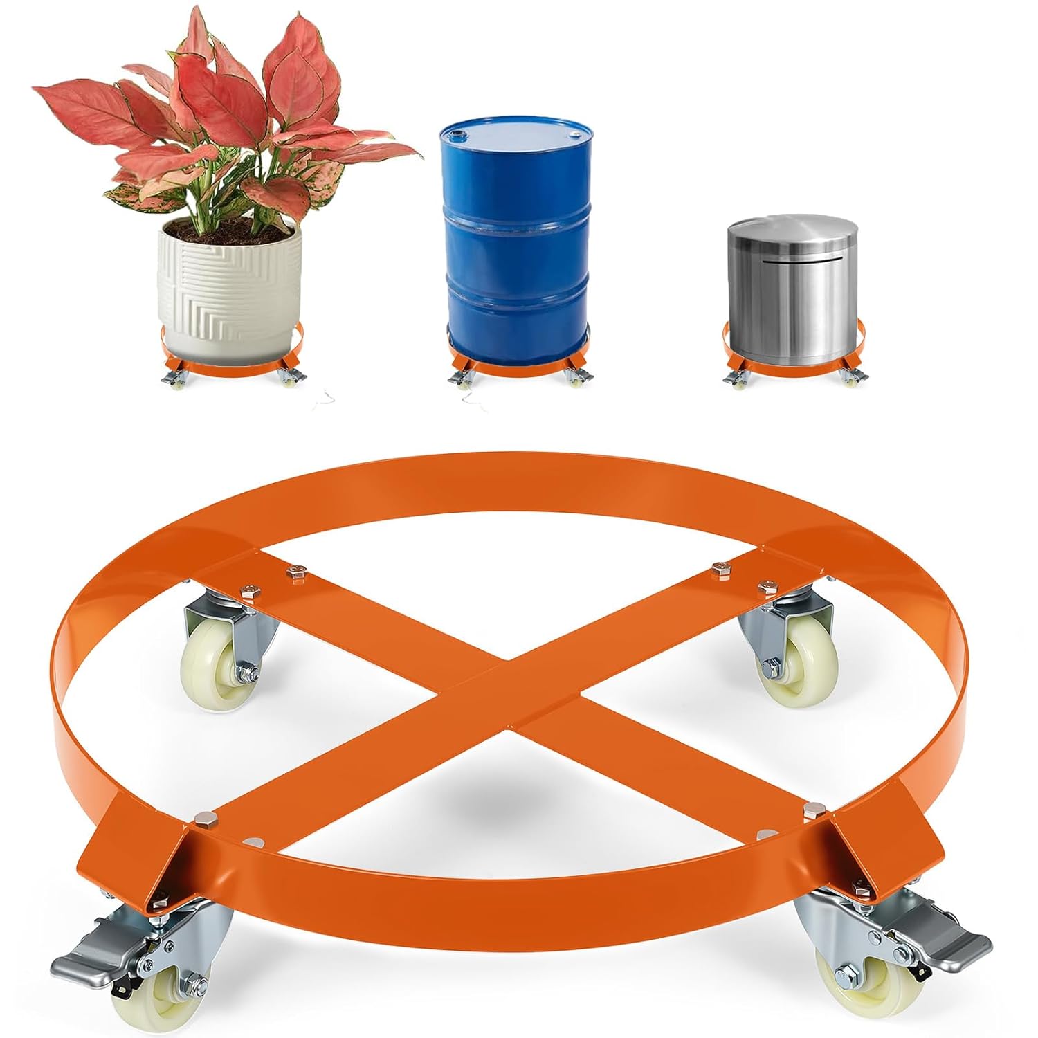 GAOMON 55 Gallon Steel Drum Dolly 1000LB Capacity Barrel Caddy with Cross Braces Swivel Casters Non Tipping and Brake